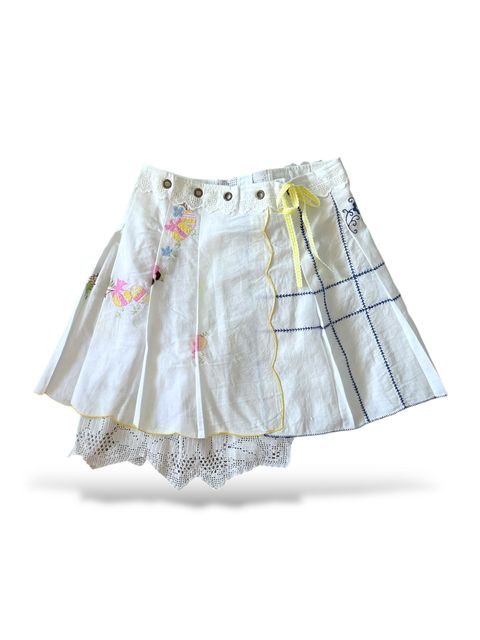 Upcycled vintage fabric textile tablecloth wrap skirt