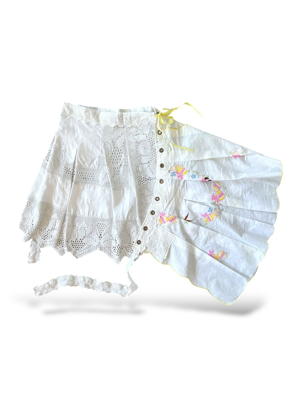 Upcycled vintage fabric textile tablecloth wrap skirt