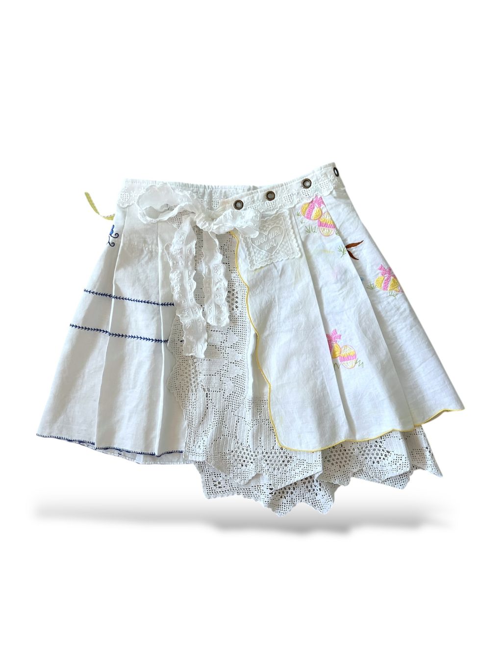 Upcycled vintage fabric textile tablecloth wrap skirt