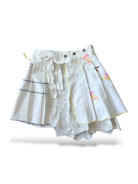 Upcycled vintage fabric textile tablecloth wrap skirt
