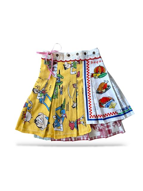 Upcycled vintage teatowel wrap skirt