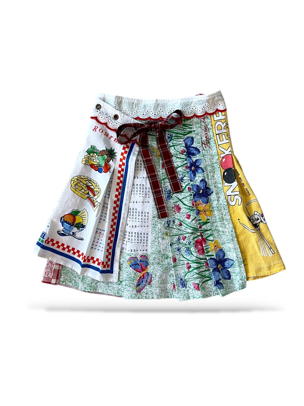 Upcycled vintage teatowel wrap skirt