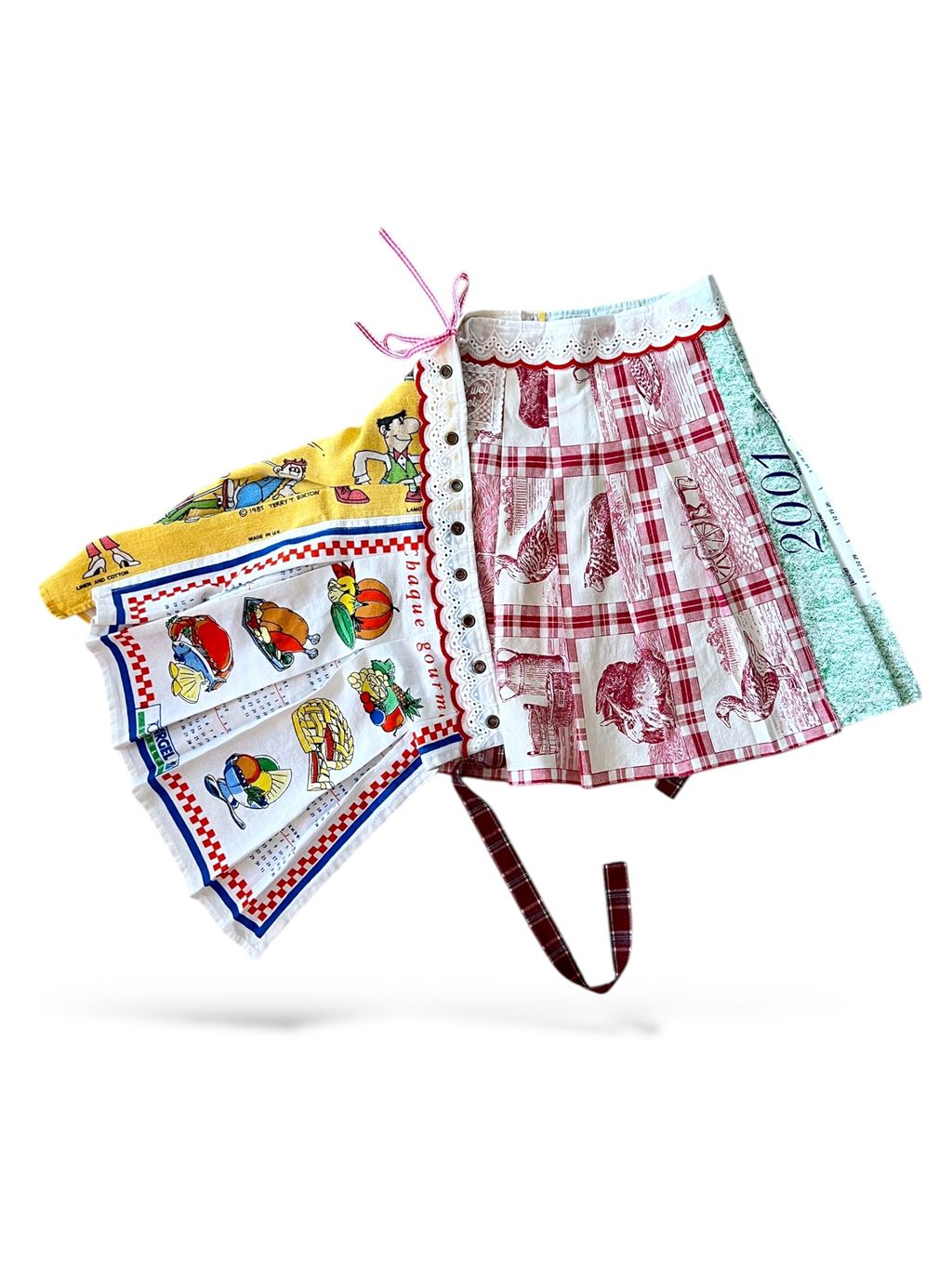 Upcycled vintage teatowel wrap skirt