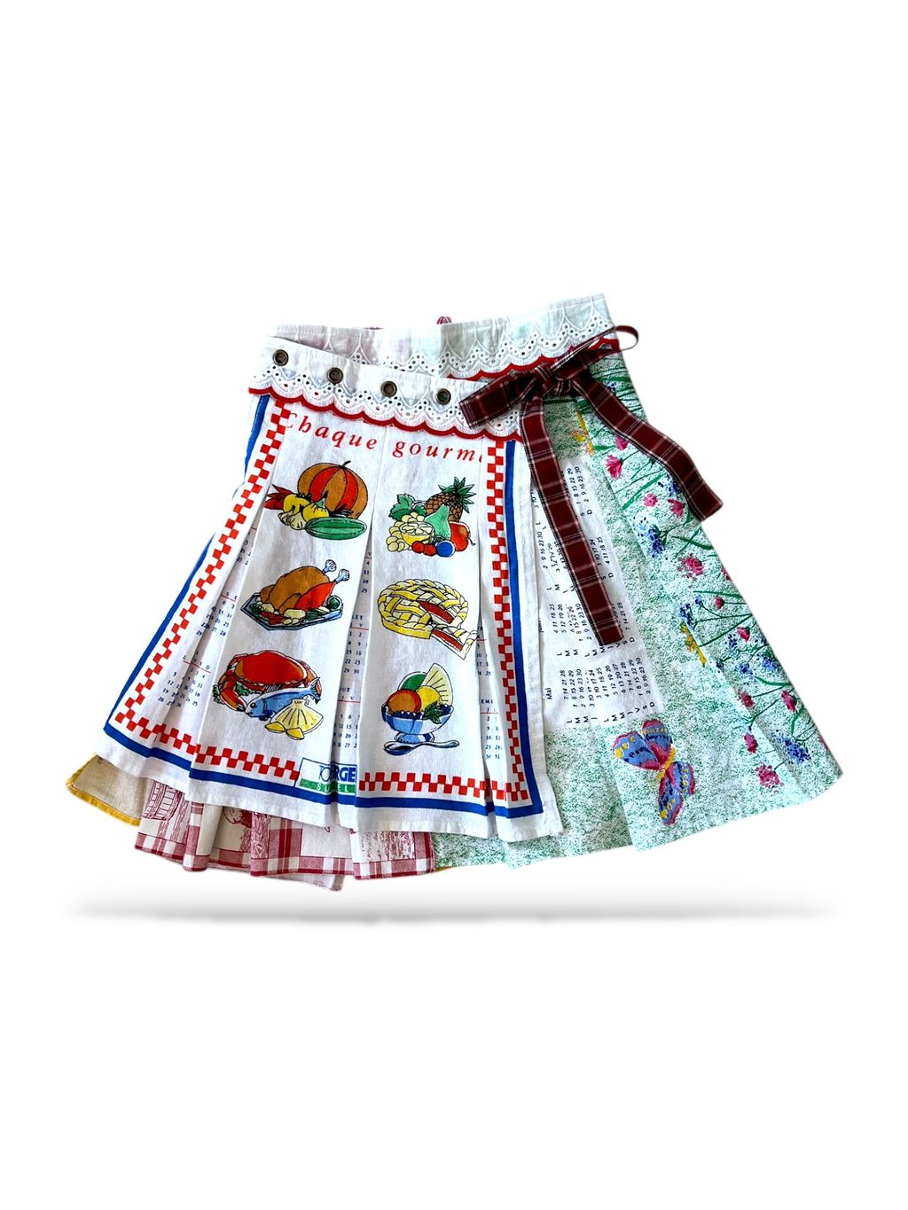 Upcycled vintage teatowel wrap skirt