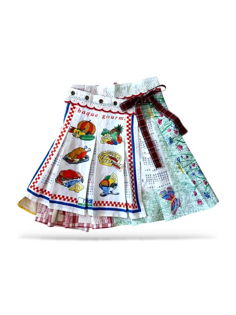 Upcycled vintage teatowel wrap skirt