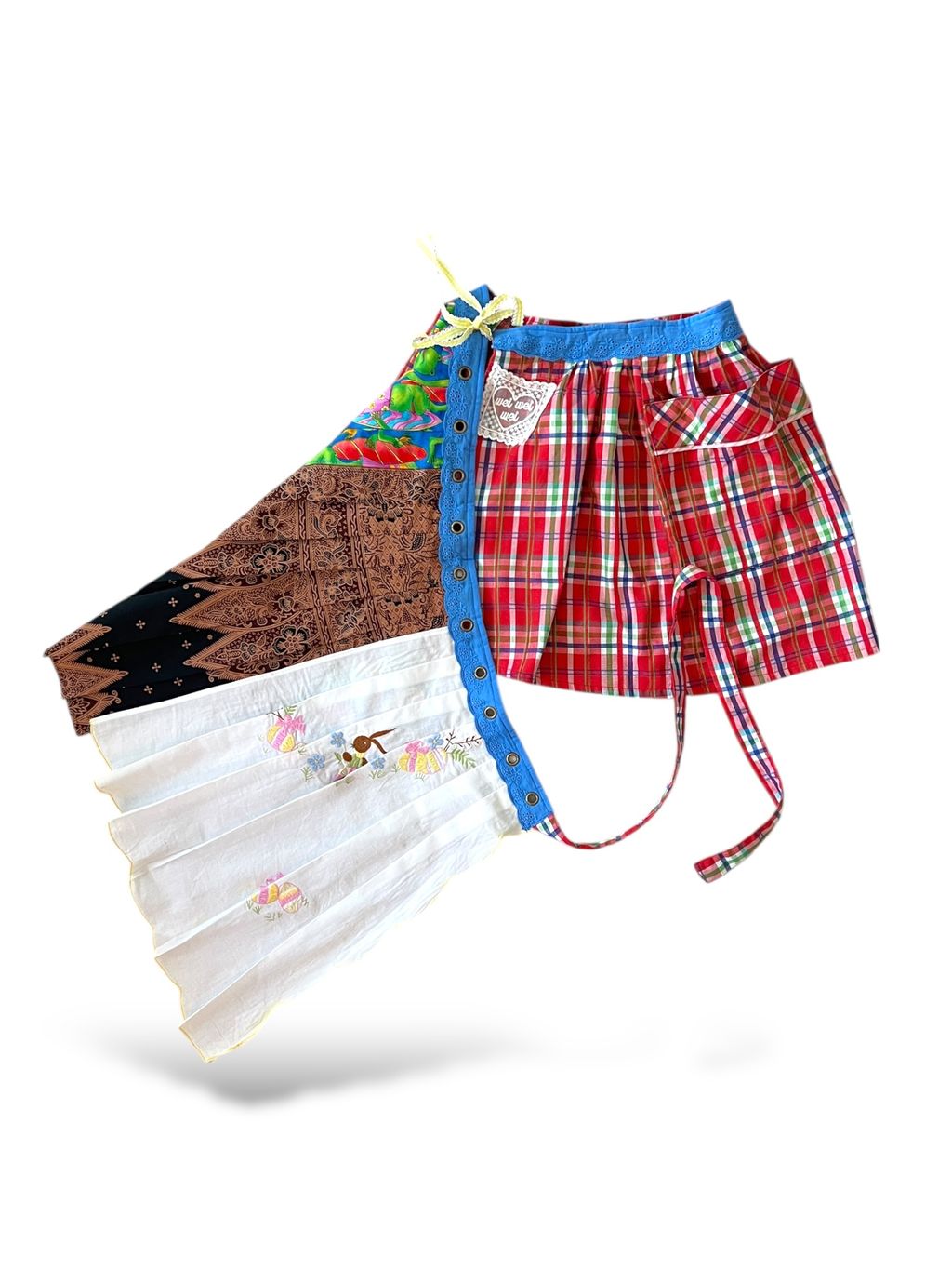 Upcycled vintage fabric textile tablecloth wrap skirt