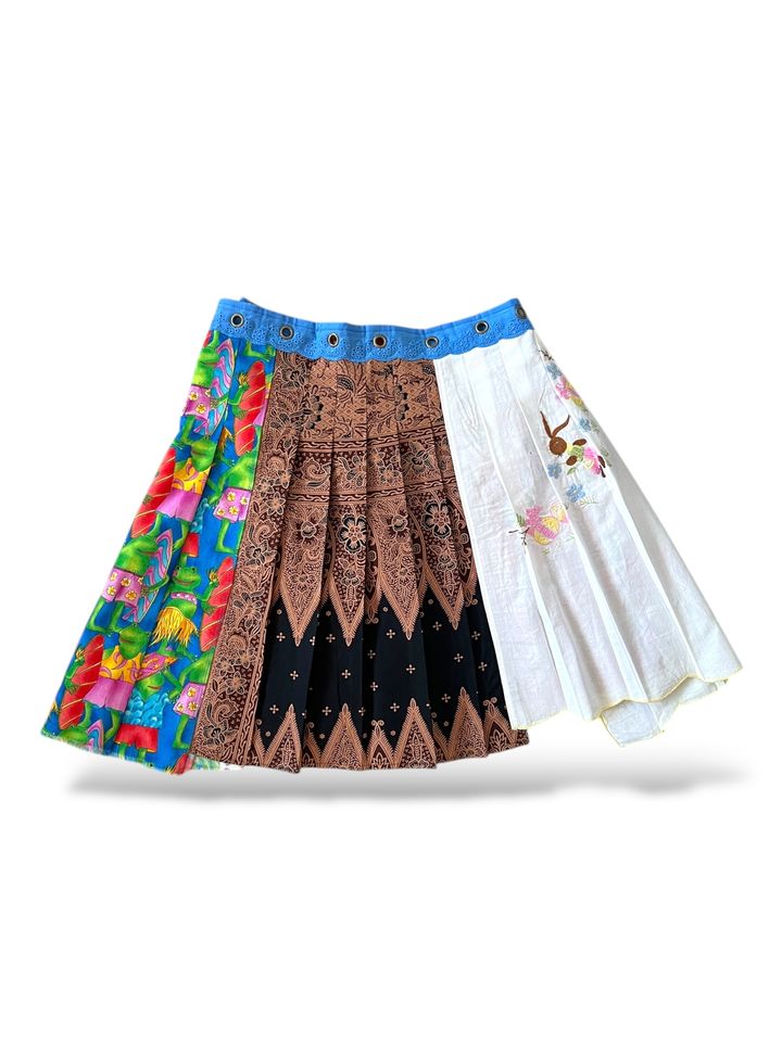 Upcycled vintage fabric textile tablecloth wrap skirt