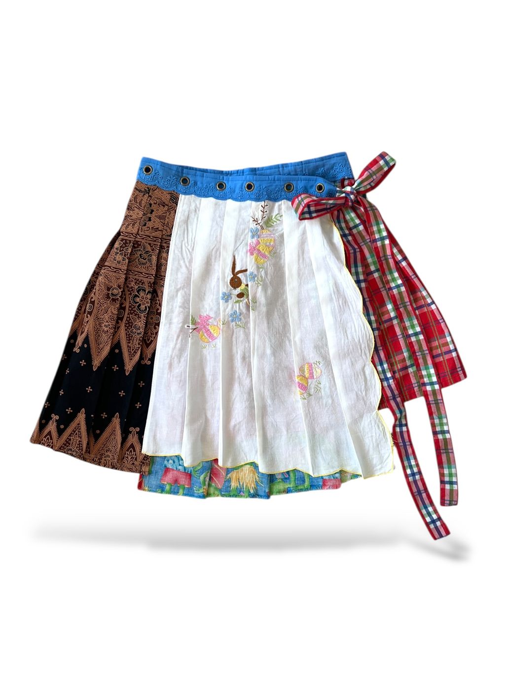 Upcycled vintage fabric textile tablecloth wrap skirt