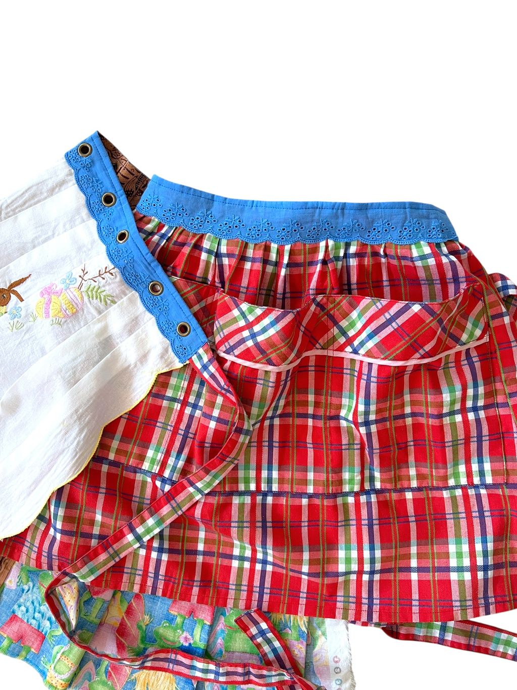 Upcycled vintage fabric textile tablecloth wrap skirt