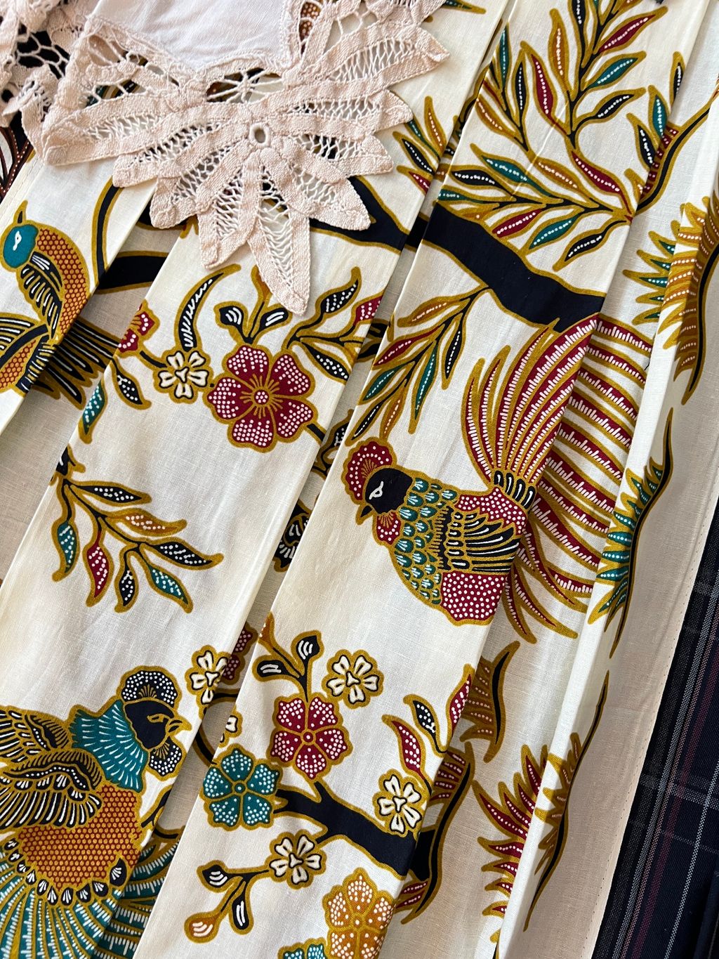 Upcycled vintage fabric batik textile tablecloth wrap skirt