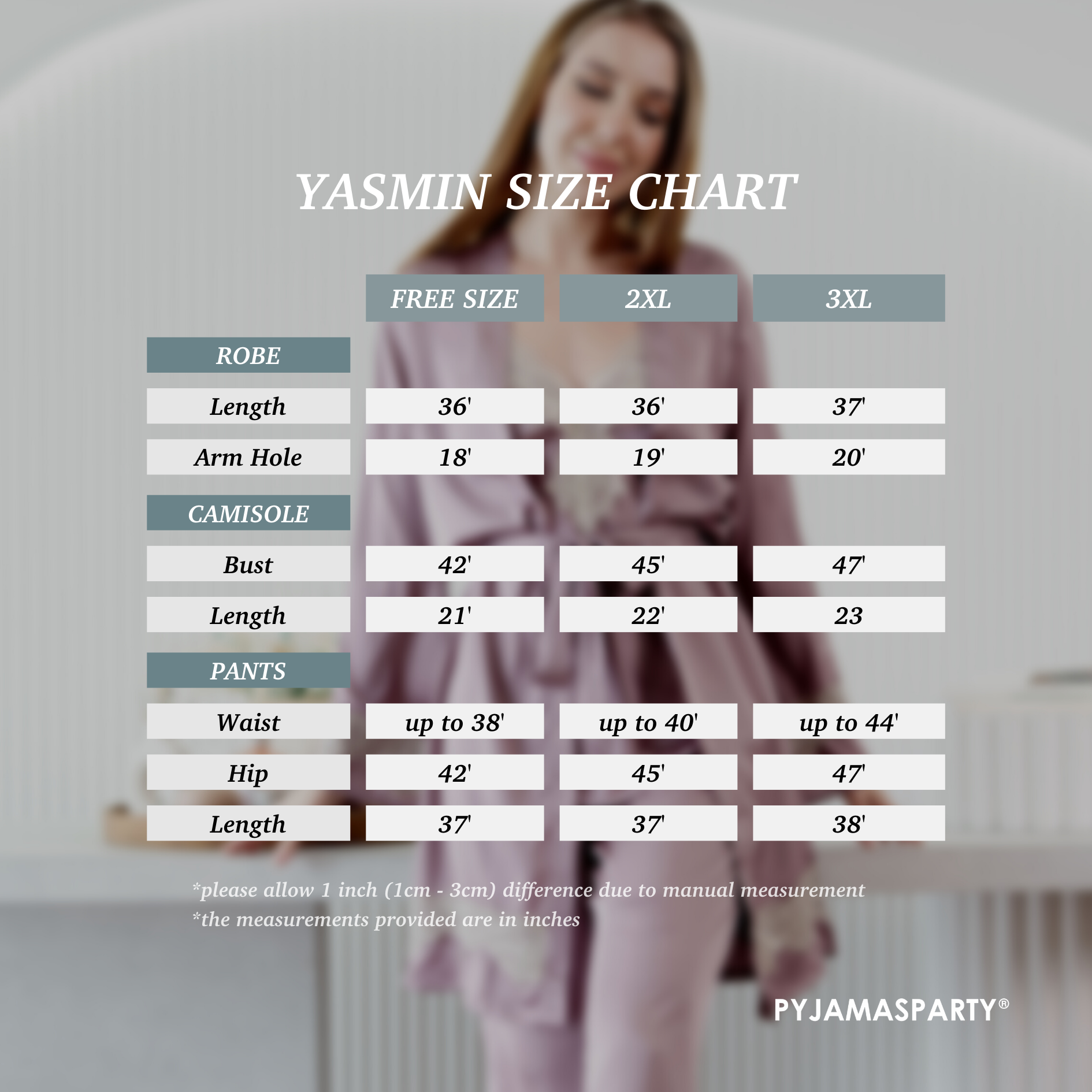 Yasmin - Size Chart