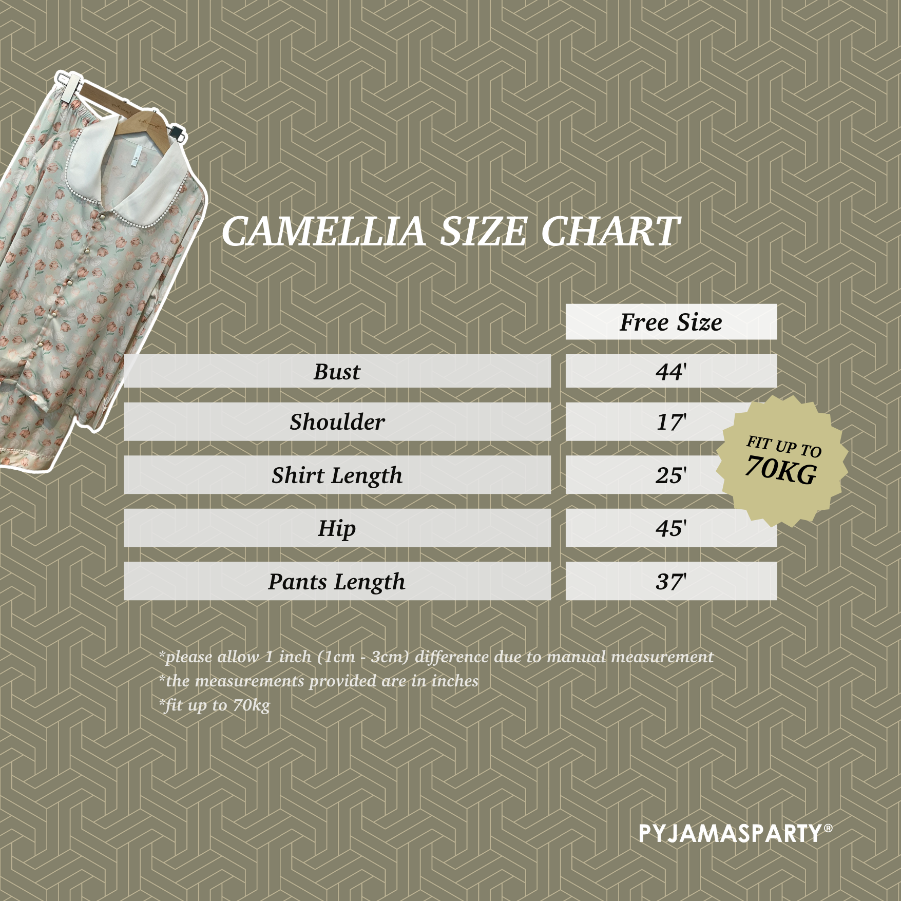 Camellia - Size Chart