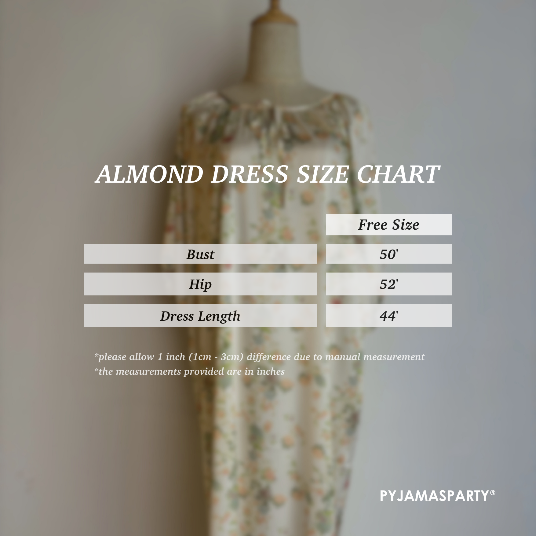 Almond Dress - Size Chart