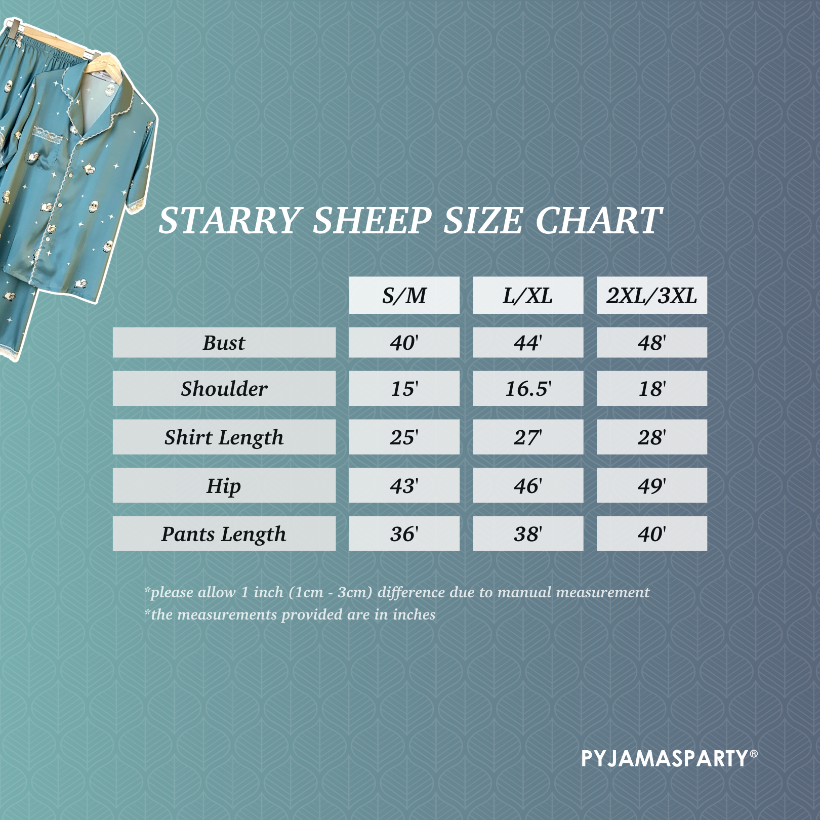 Starry Sheep - Size Chart