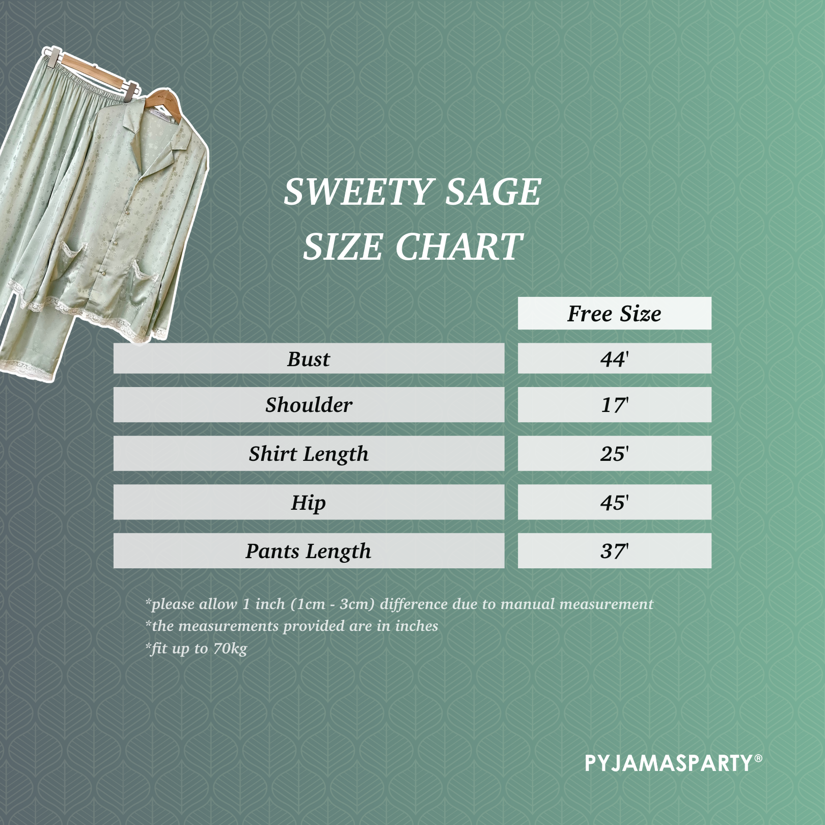 Sweety Sage - Size Chart