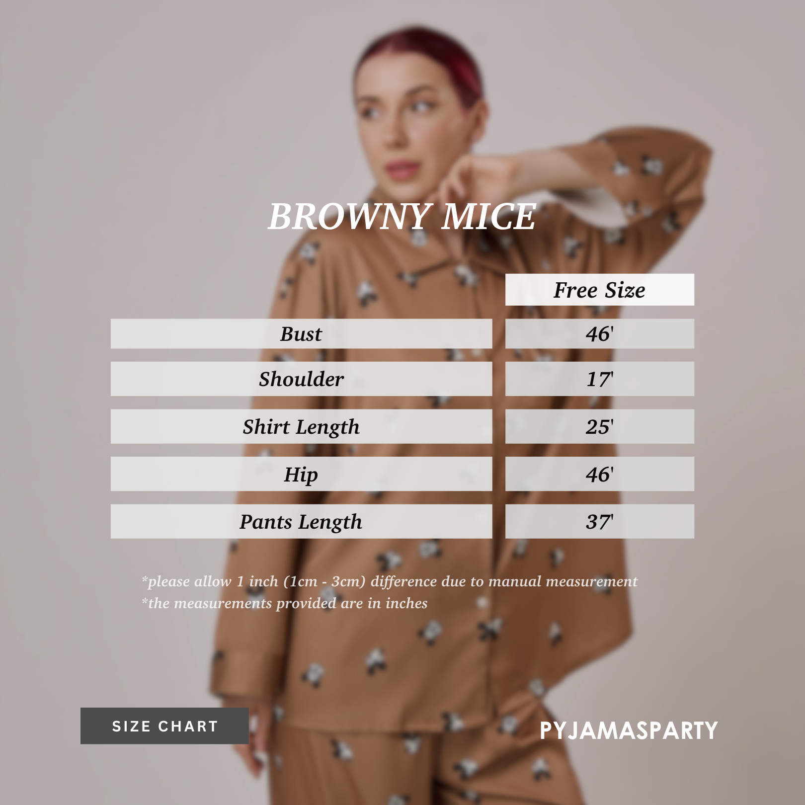 Browny Mice - Size Chart