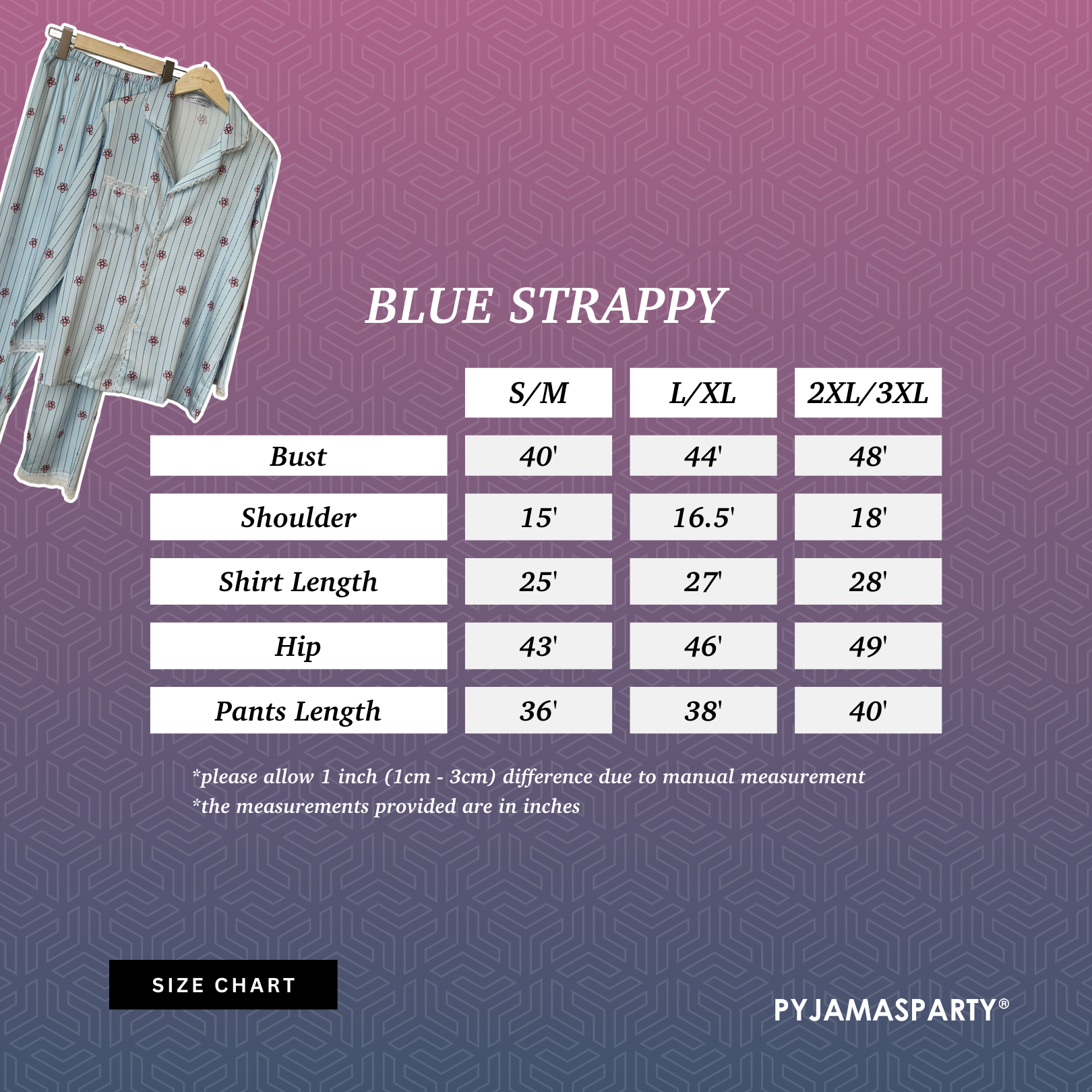 Blue Strappy - Size Chart
