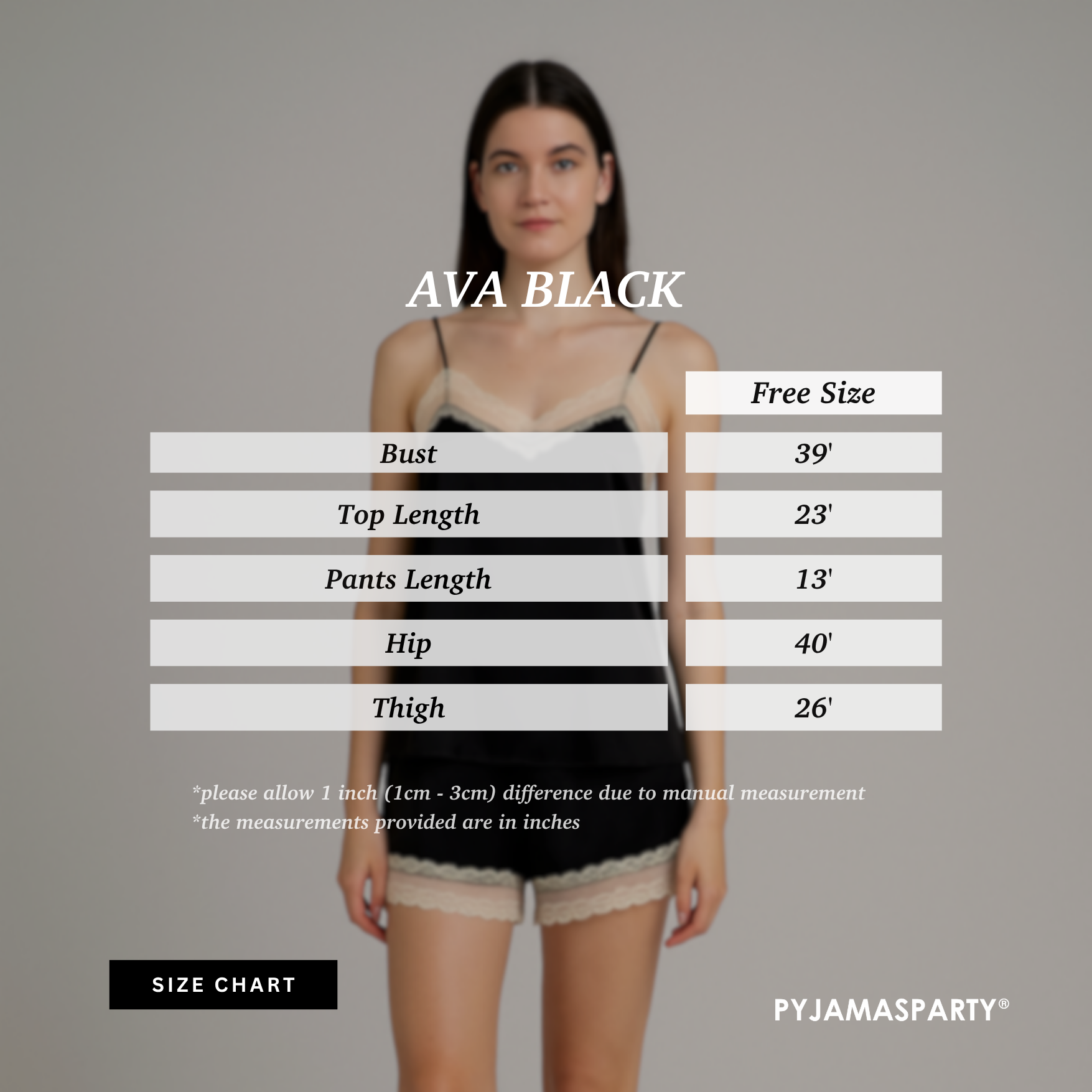 Ava Black - Size Chart