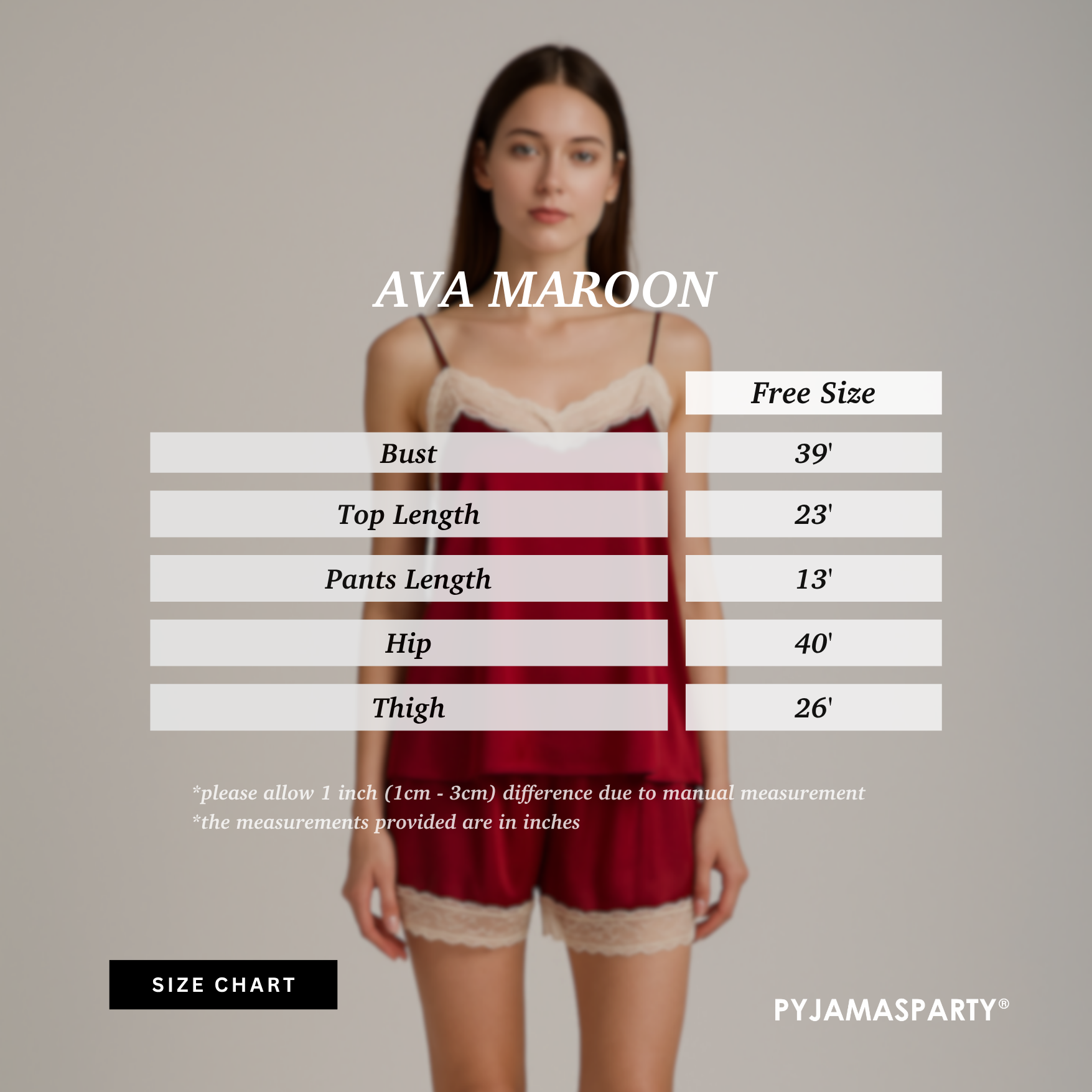Ava Maroon - Size Chart