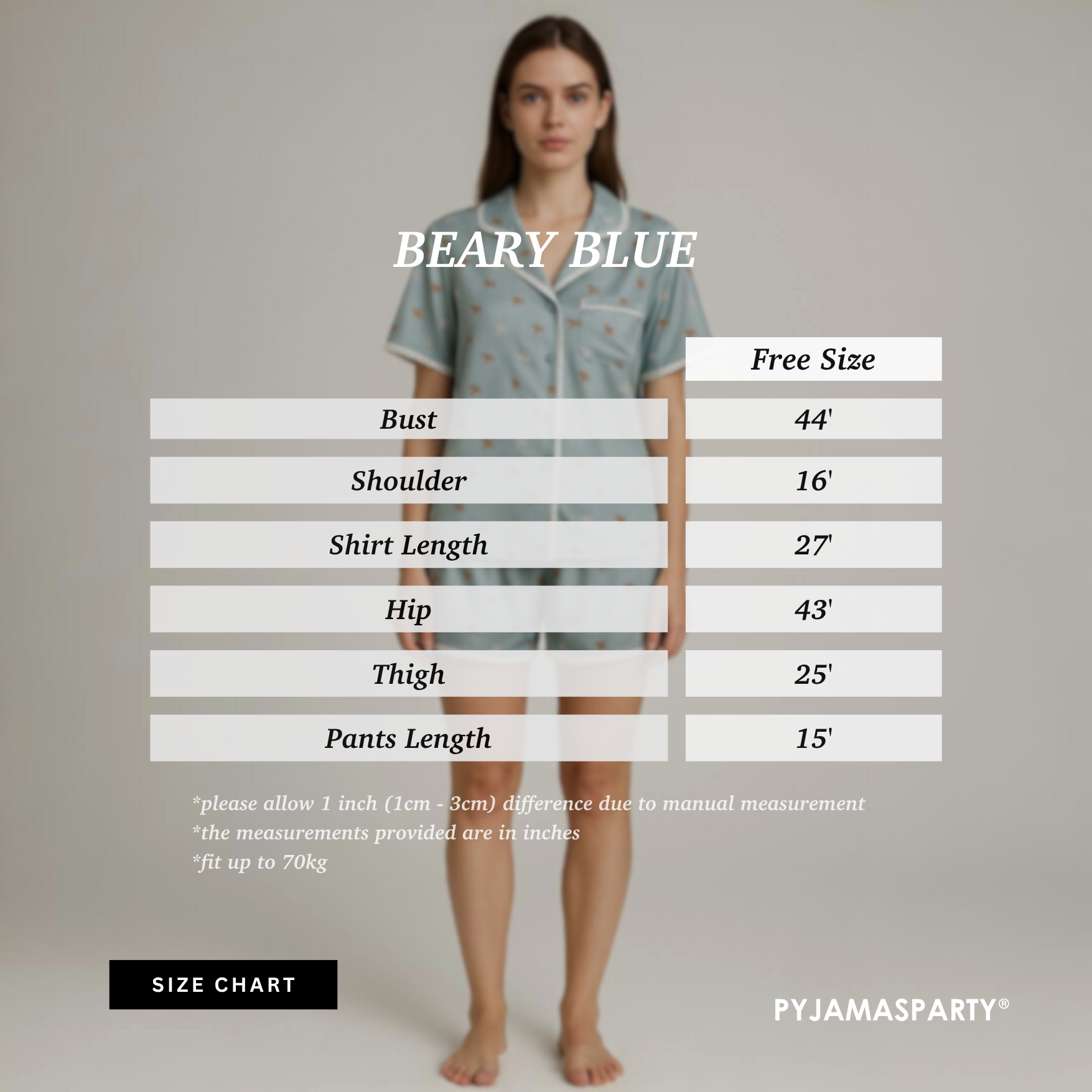 Beary Blue - Size Chart