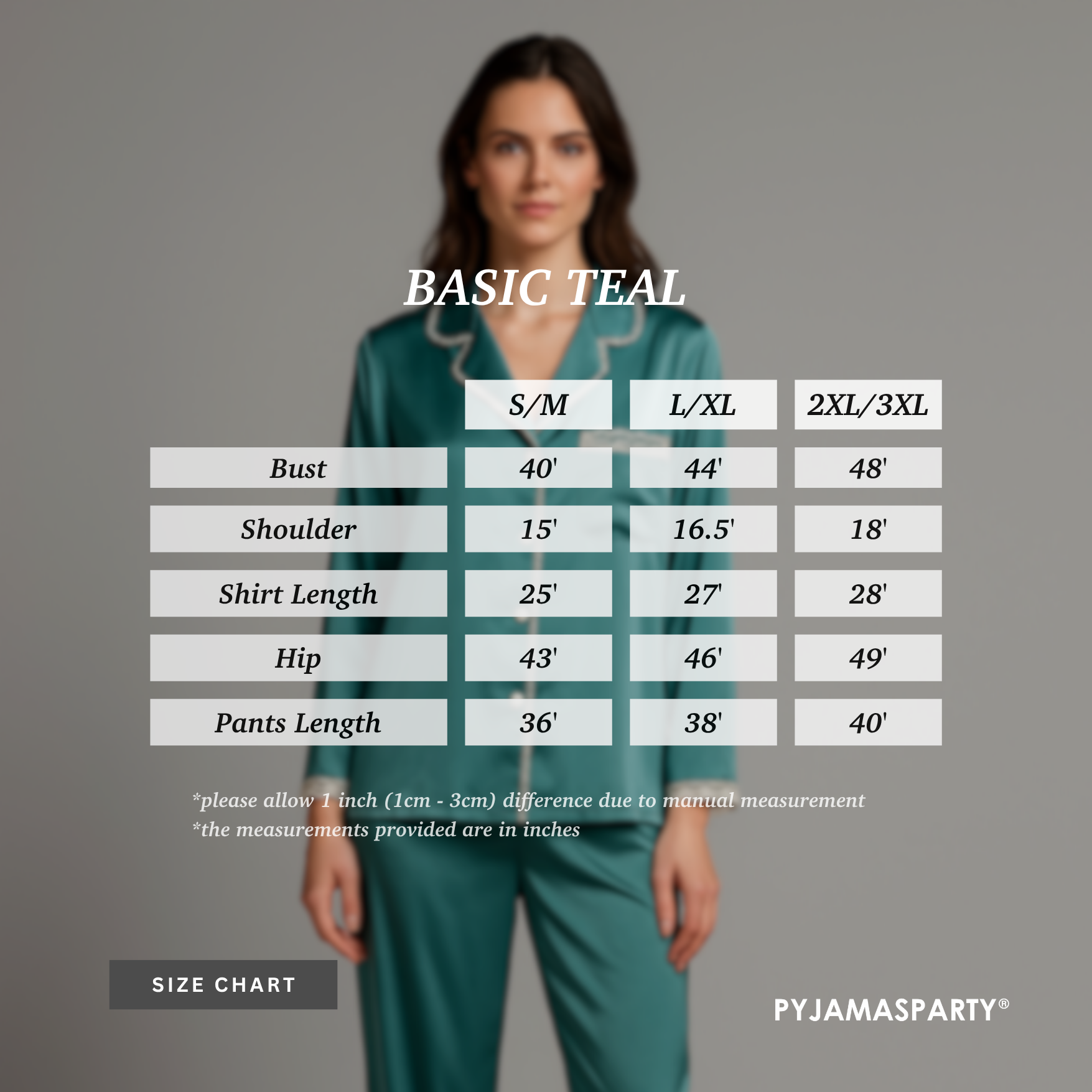 Basic Teal - Size Chart (New)