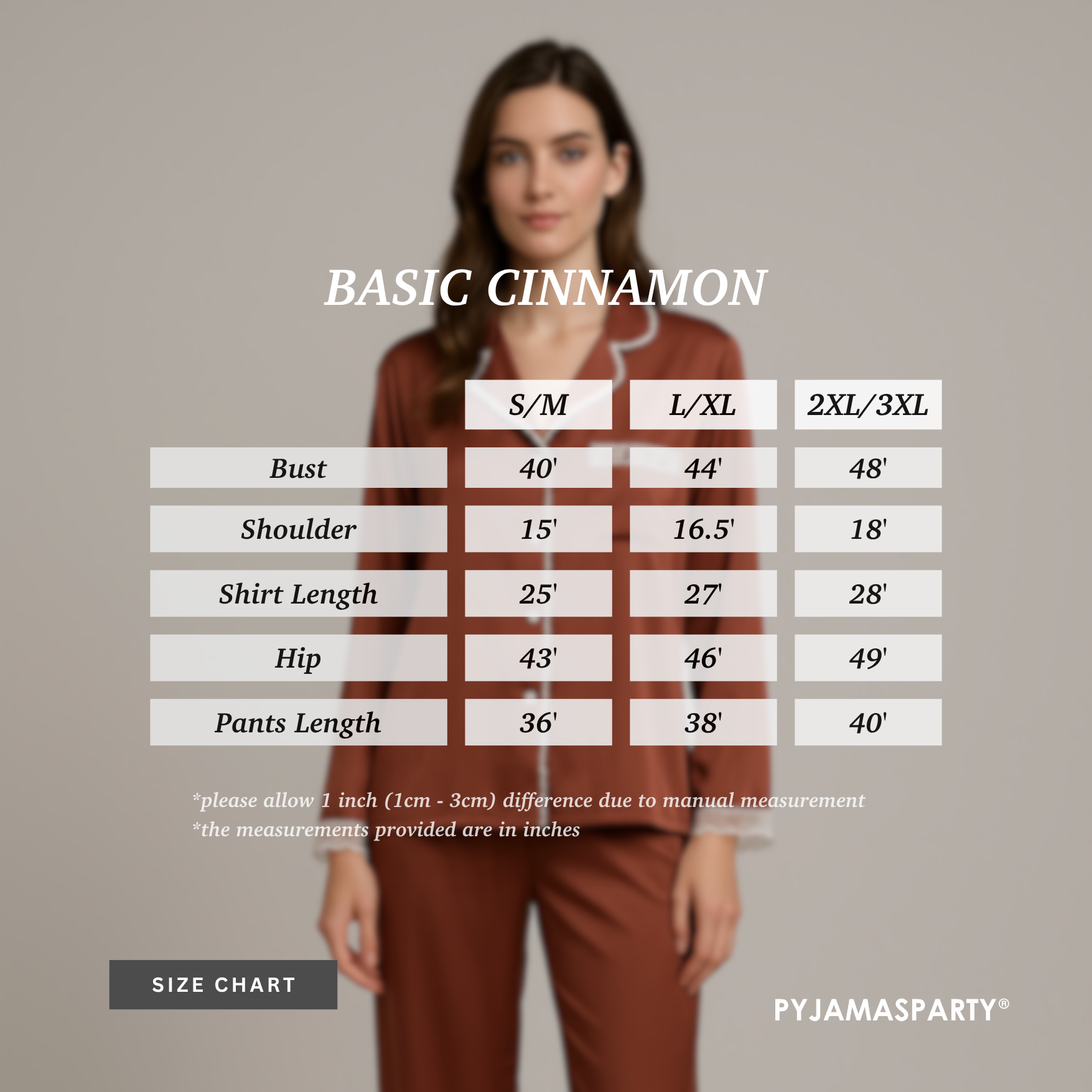 Basic Cinnamon - Size Chart (New)