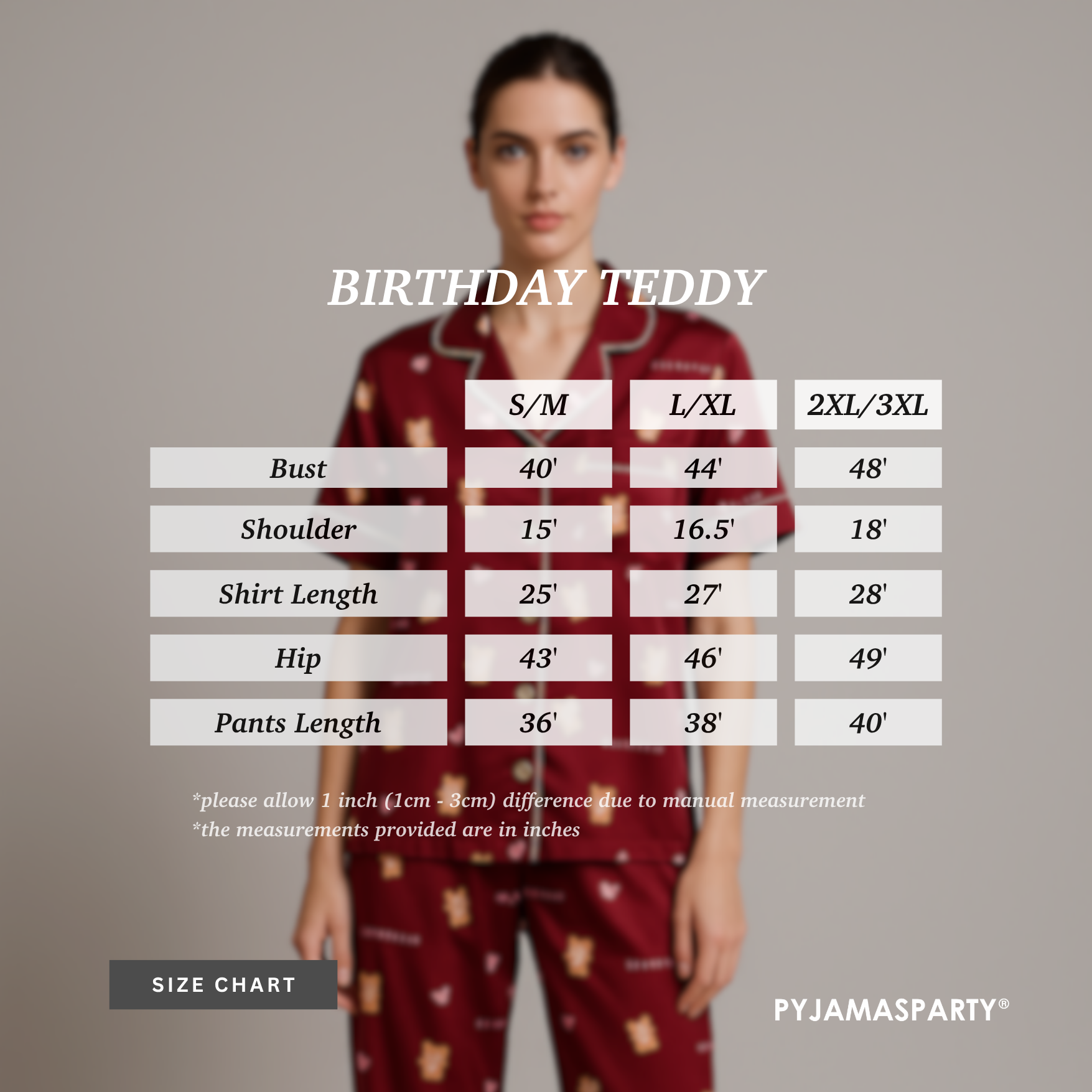 Birthday Teddy - Size Chart (New)