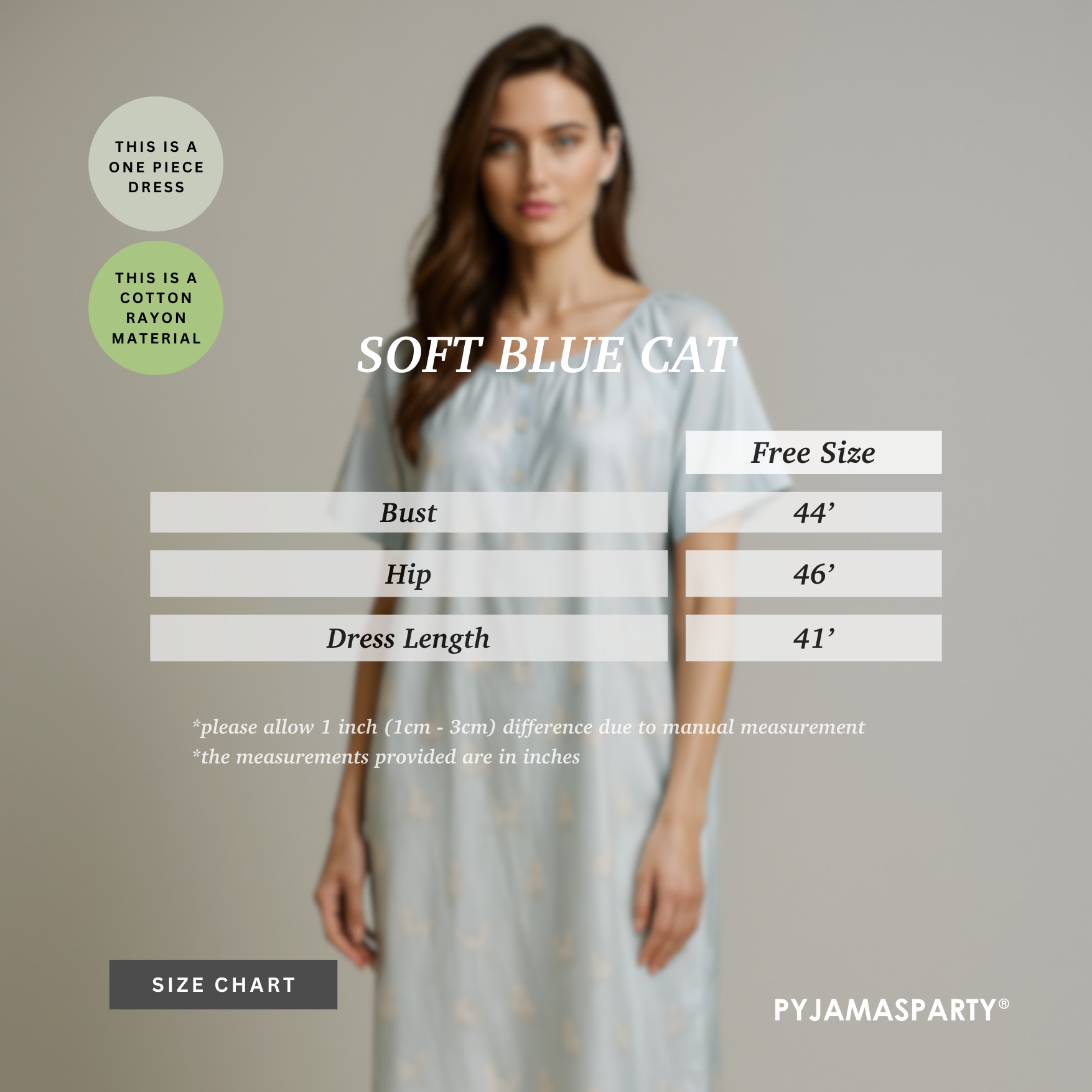 Soft Blue Cat - Size Chart