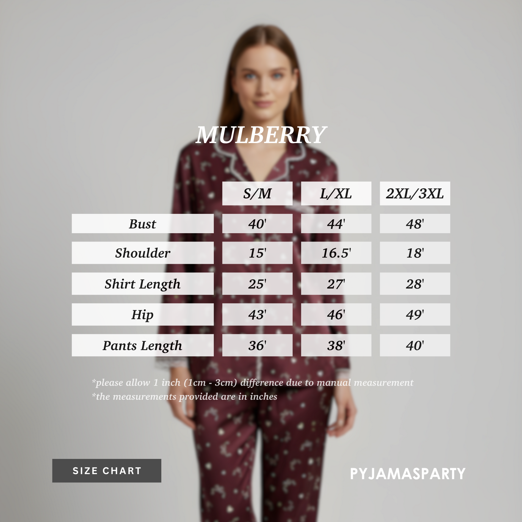 Mulberry - Size Chart