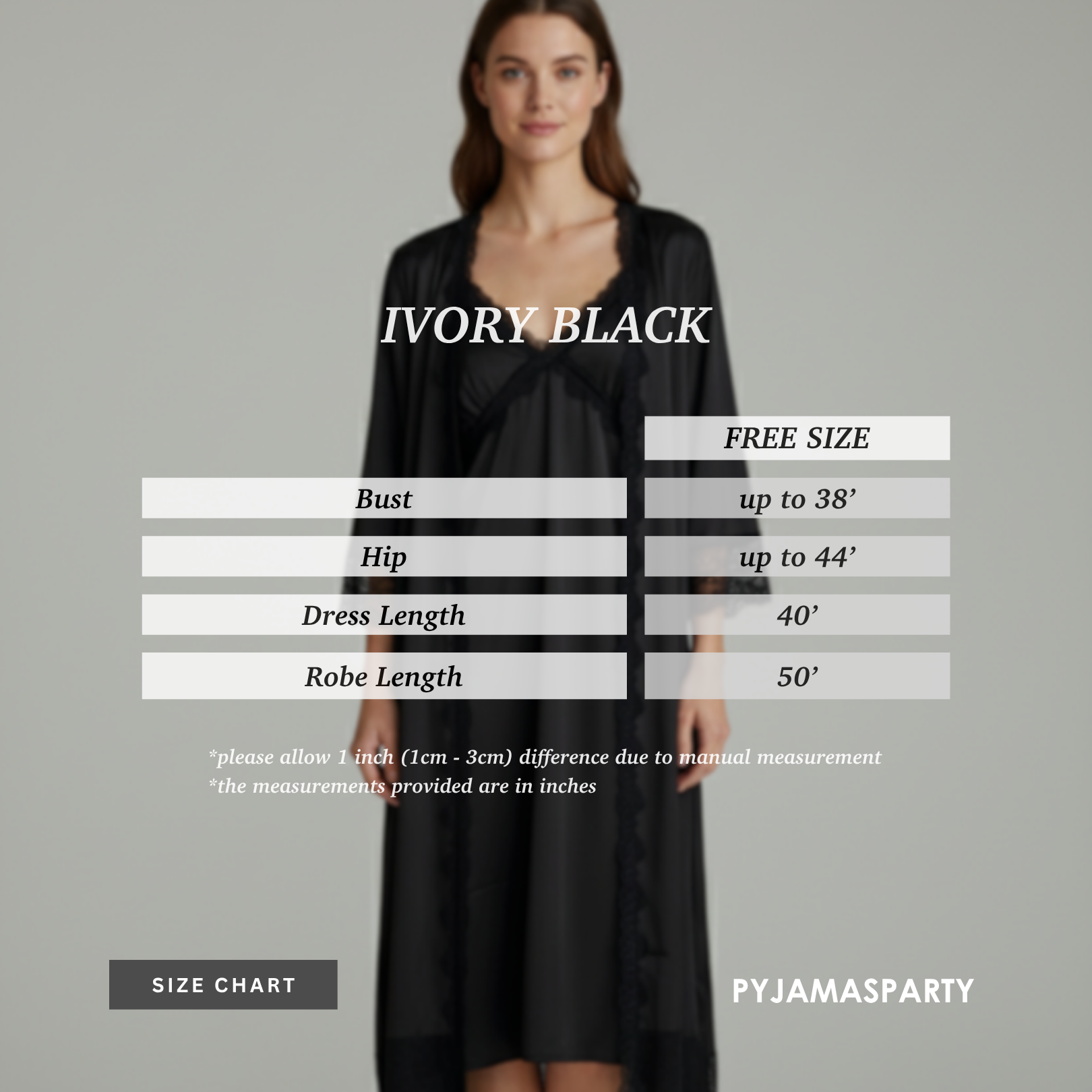 Ivory Black - Size Chart