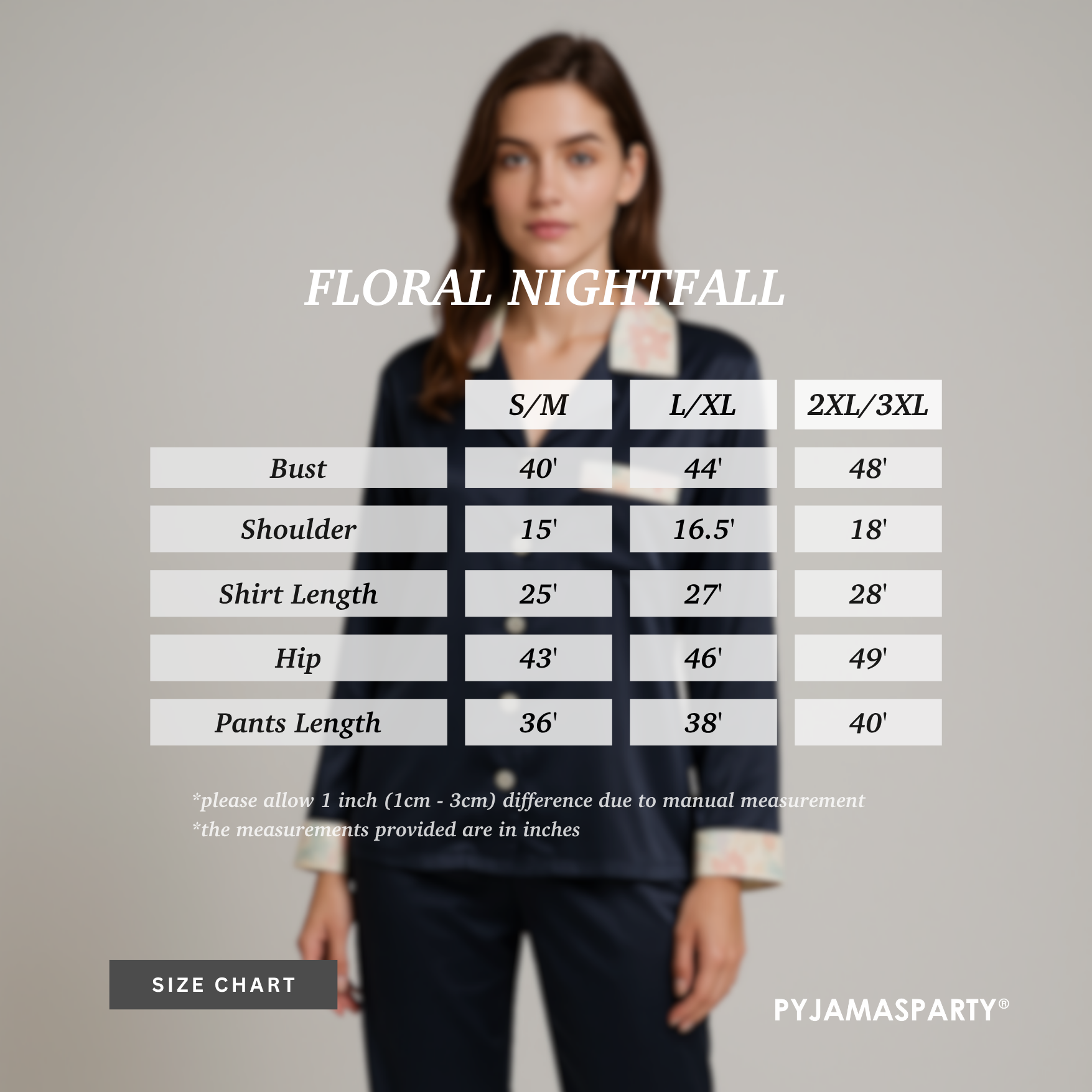 Floral Nightfall - Size Chart (New)