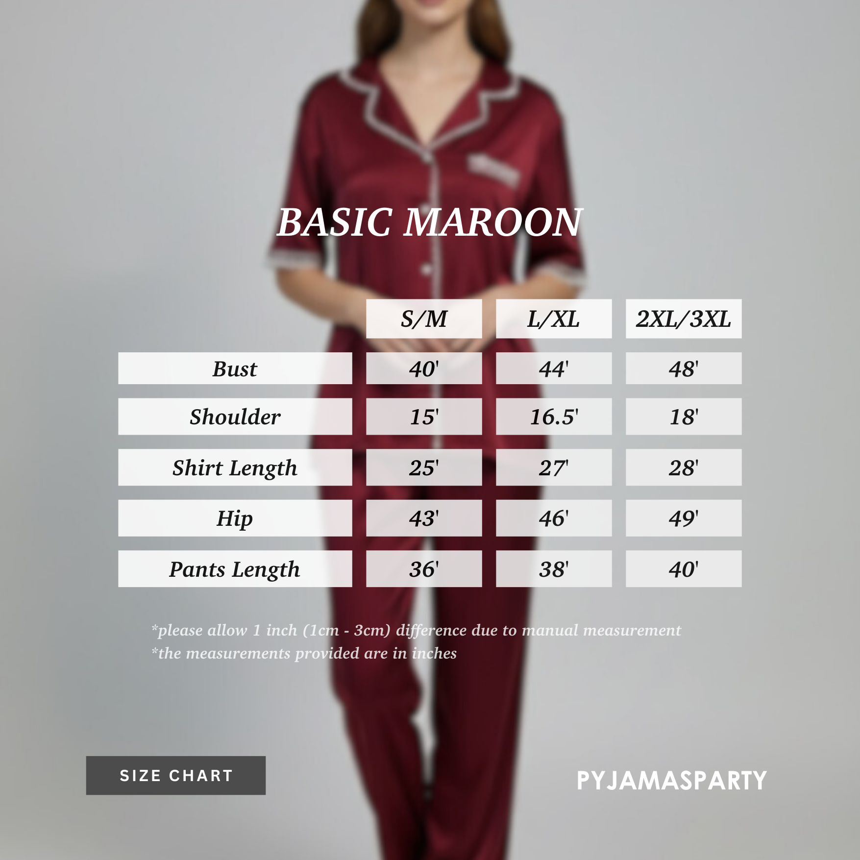 Basic Maroon - Size Chart