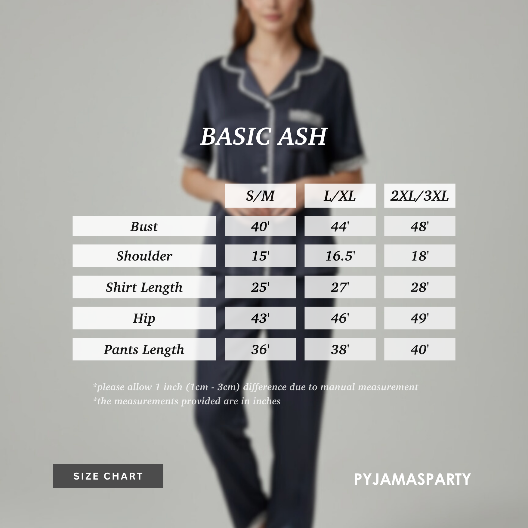 Basic Ash - Size Chart