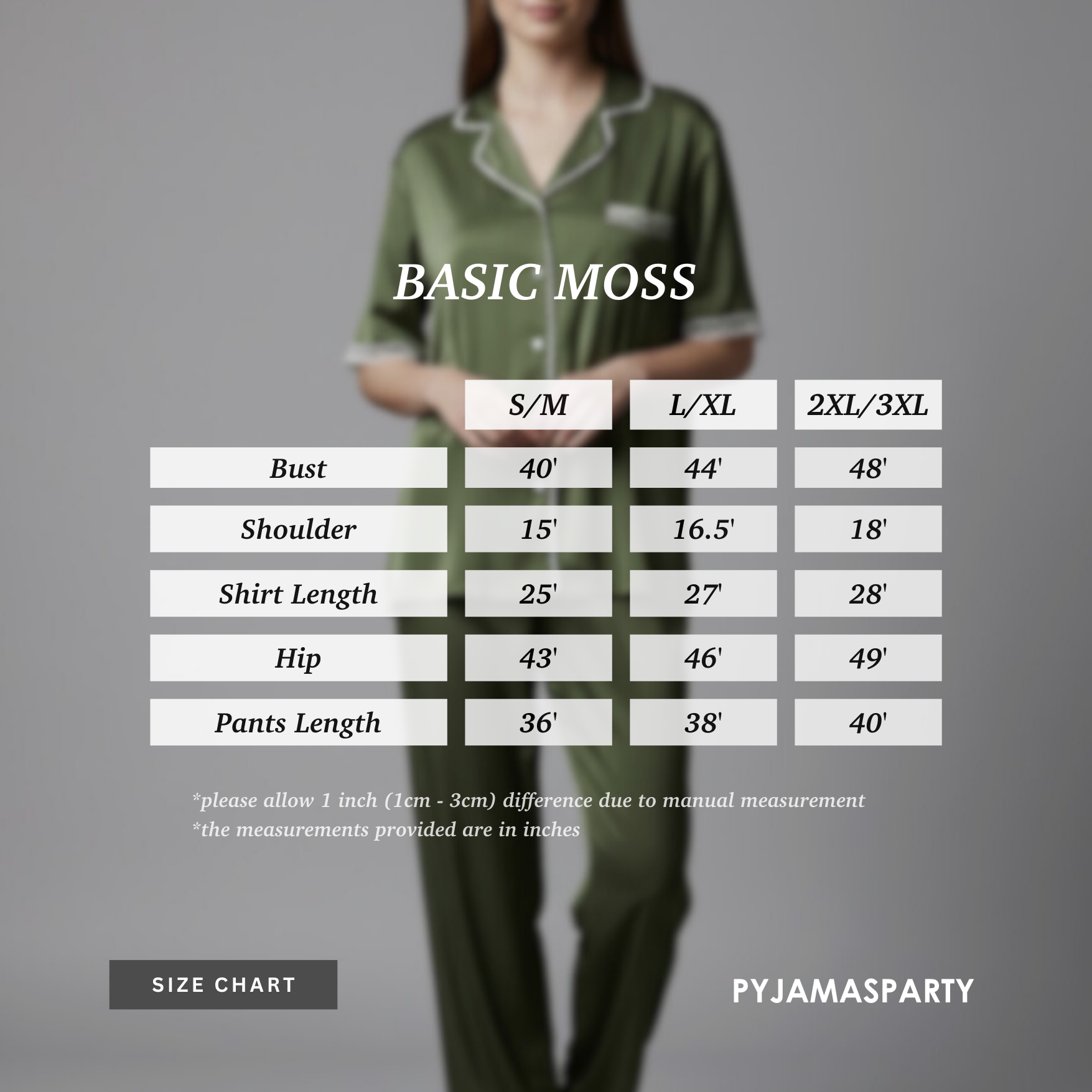Basic Moss - Size Chart