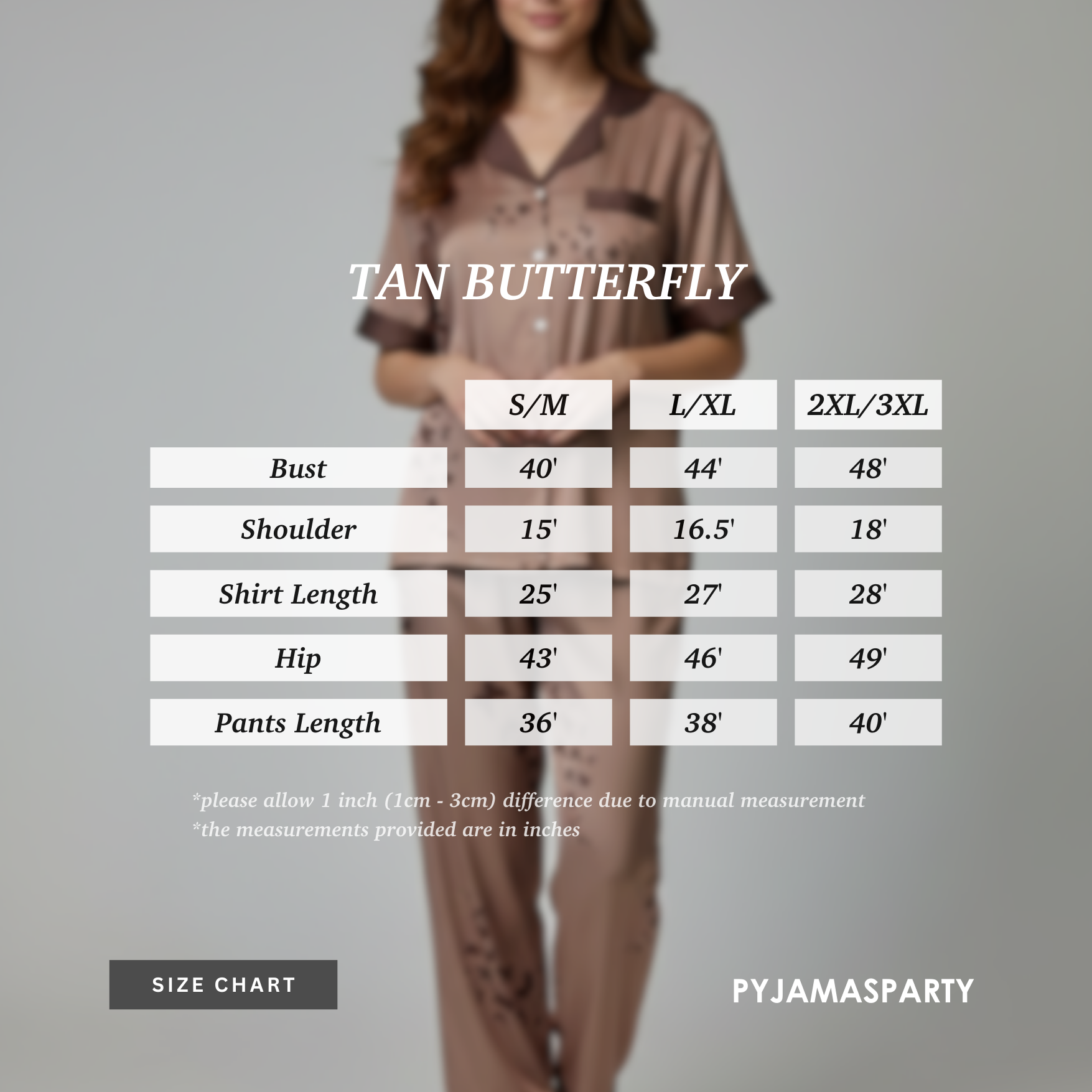 Tan Butterfly - Size Chart