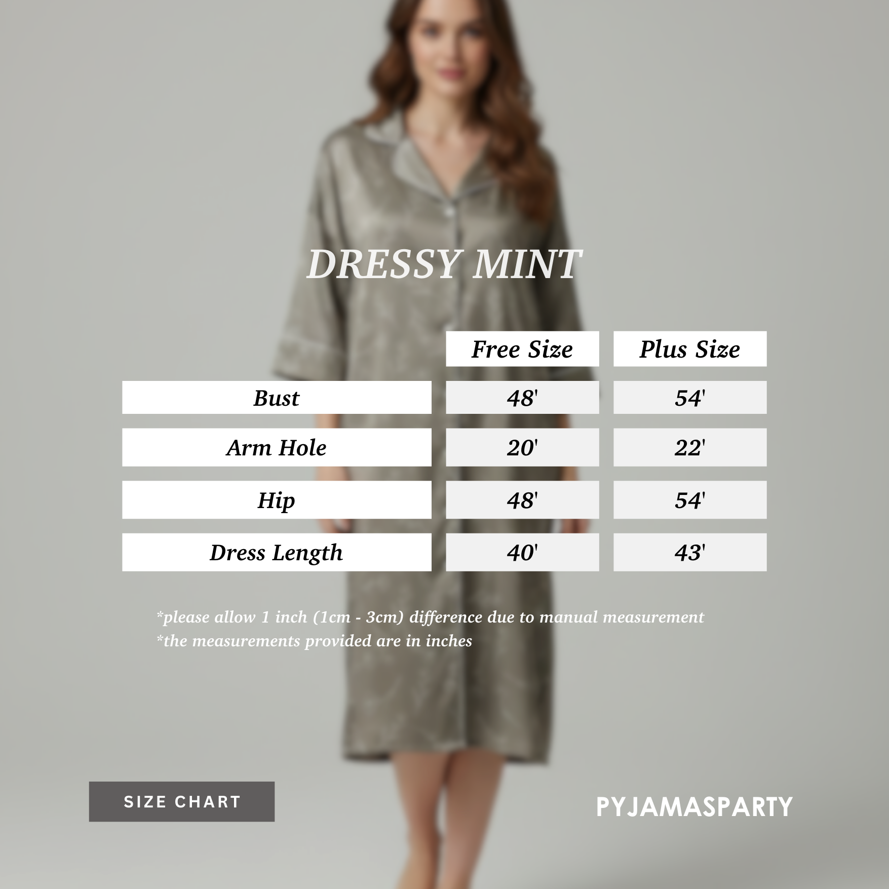 Dressy Mint - Size Chart