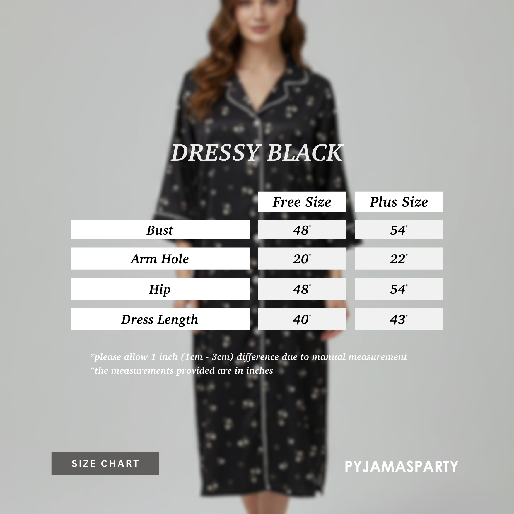 Dressy Black - Size Chart