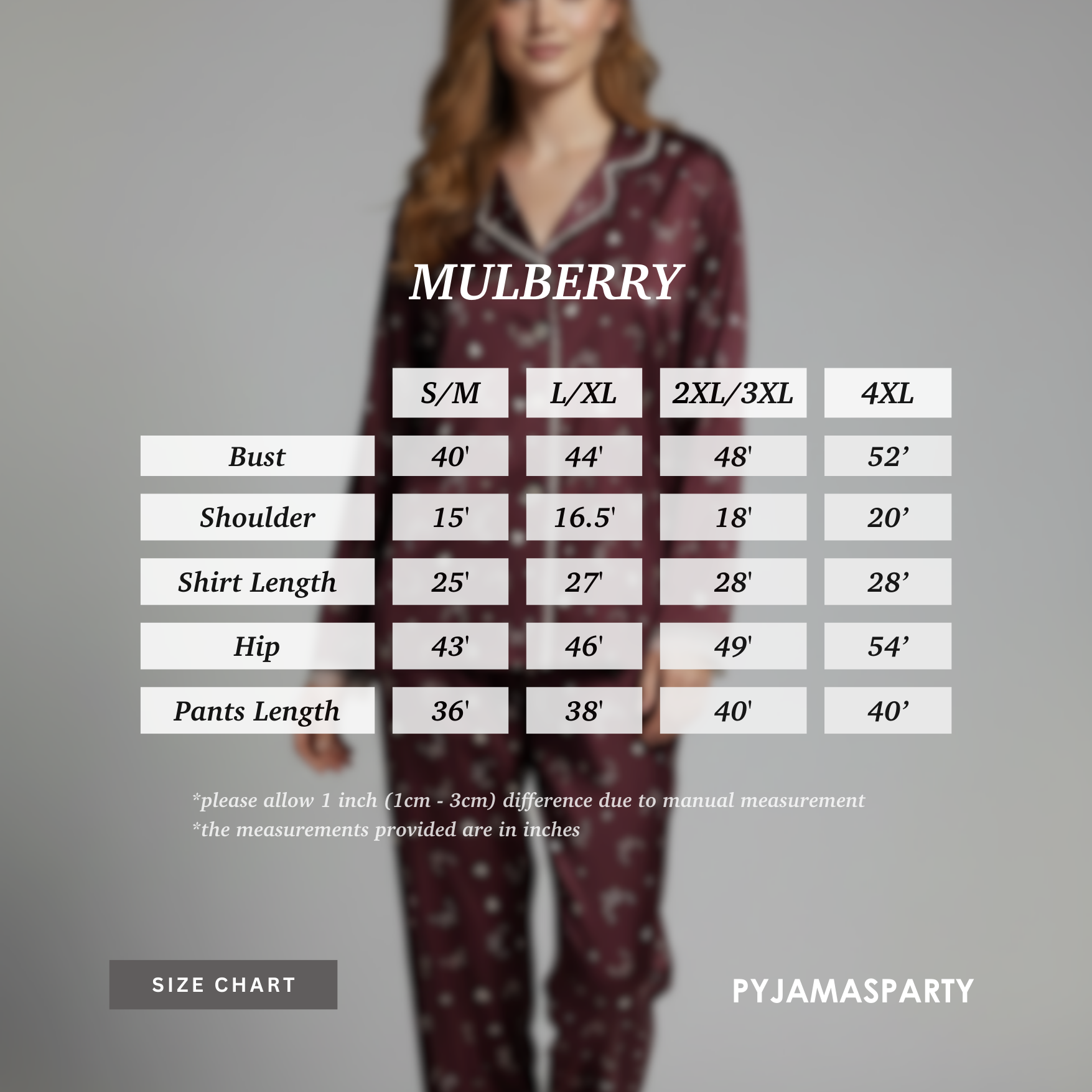 Mulberry - Size Chart