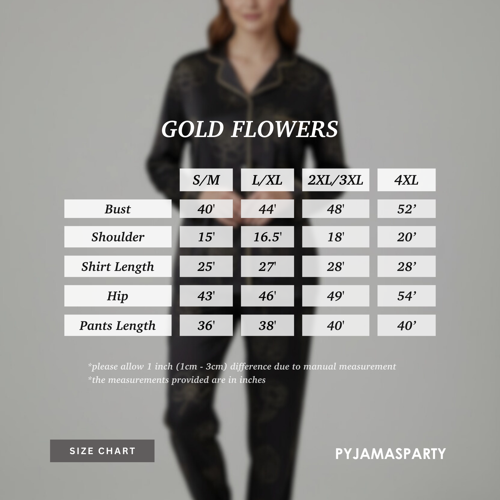Gold Flowers - Size Chart