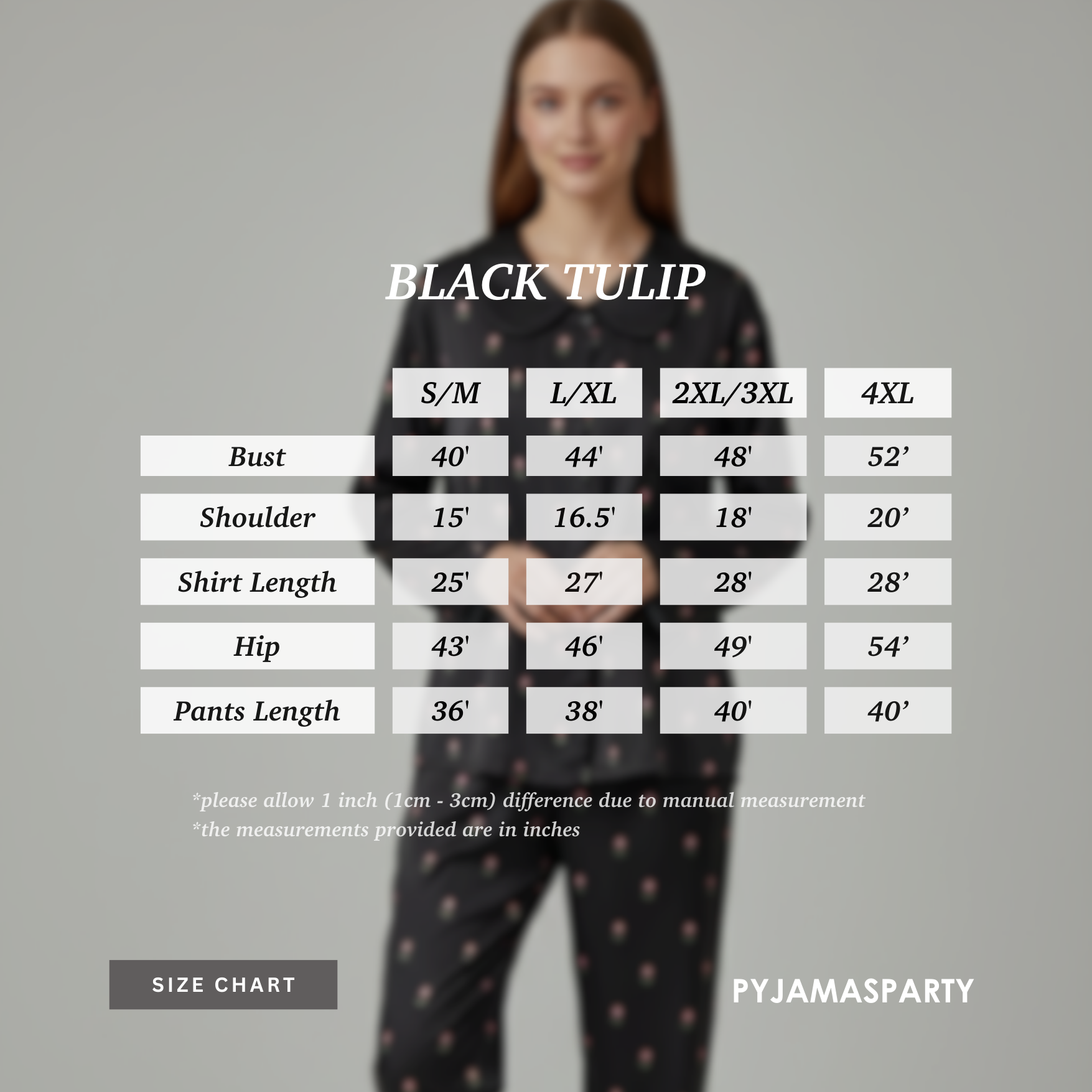 Black Tulip - Size Chart