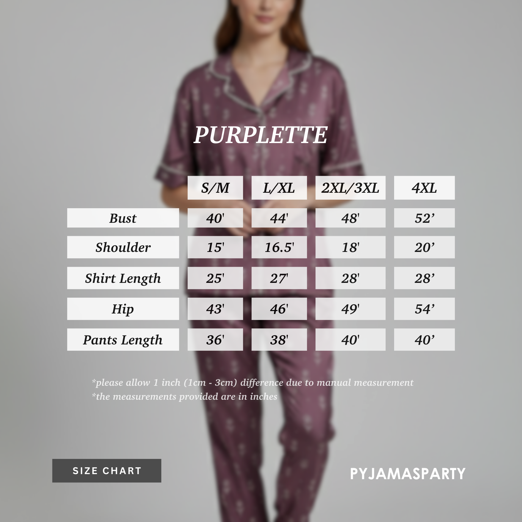 Purplette - Size Chart