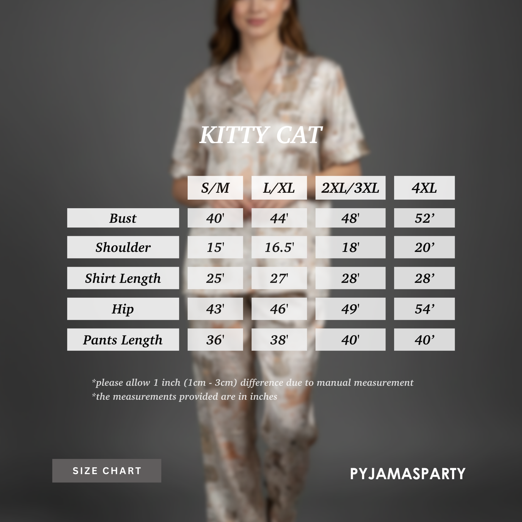 Kitty Cat - Size Chart