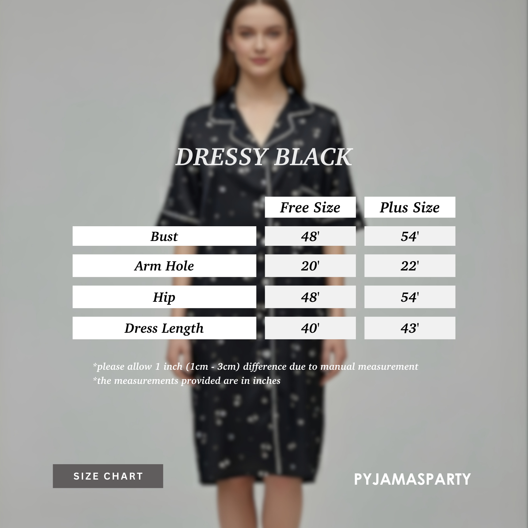 Dressy Black - Size Chart