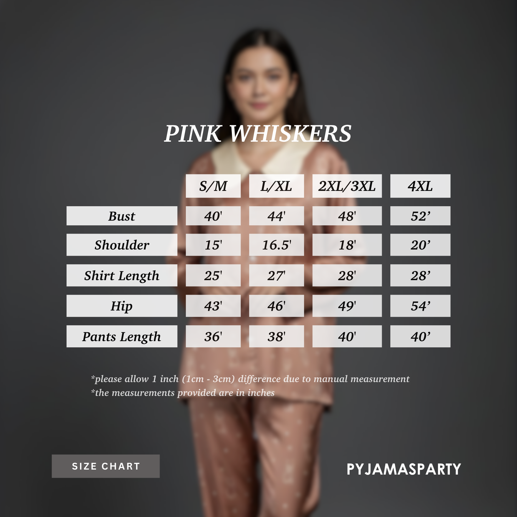 Pink Whiskers - Size Chart