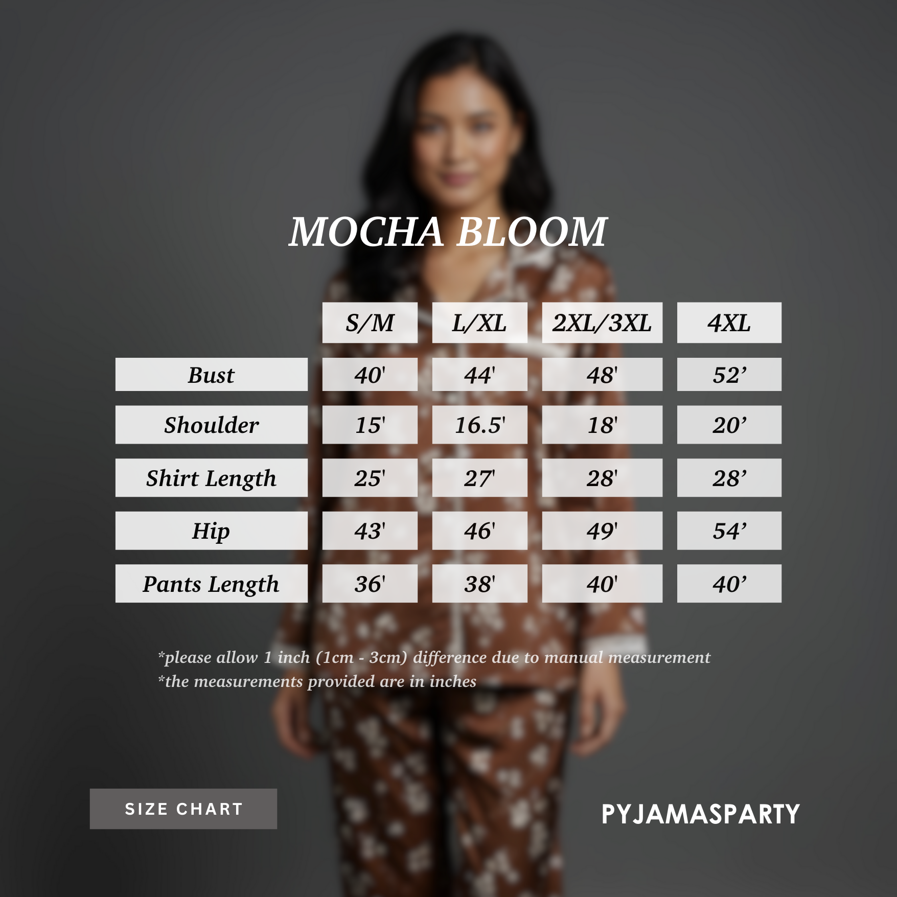 Mocha Bloom - Size Chart