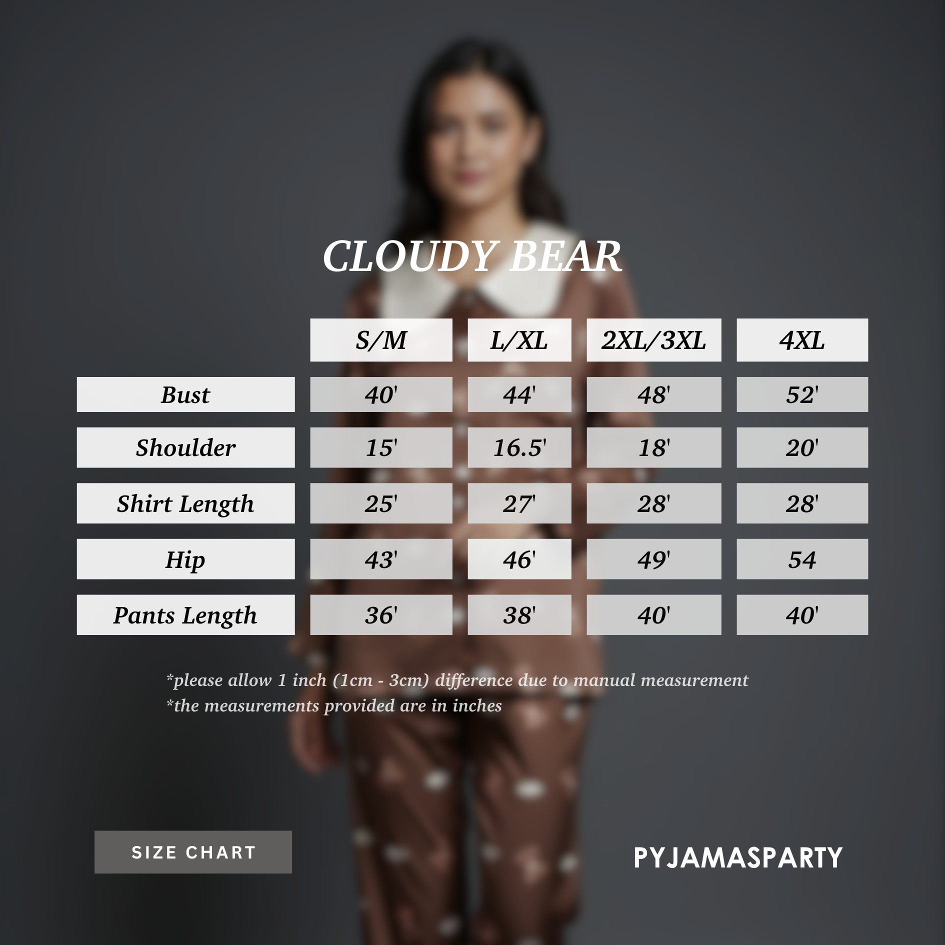 Cloudy Bear - Size Chart