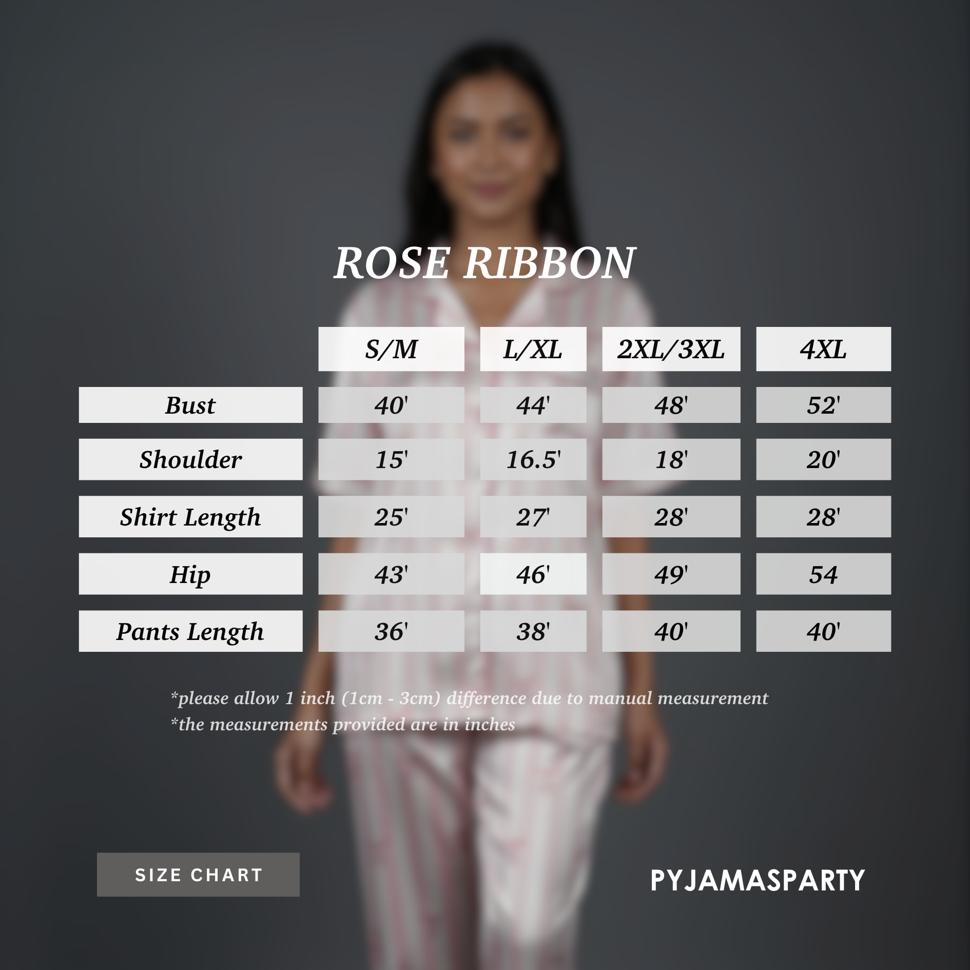Rose Ribbon - Size Chart