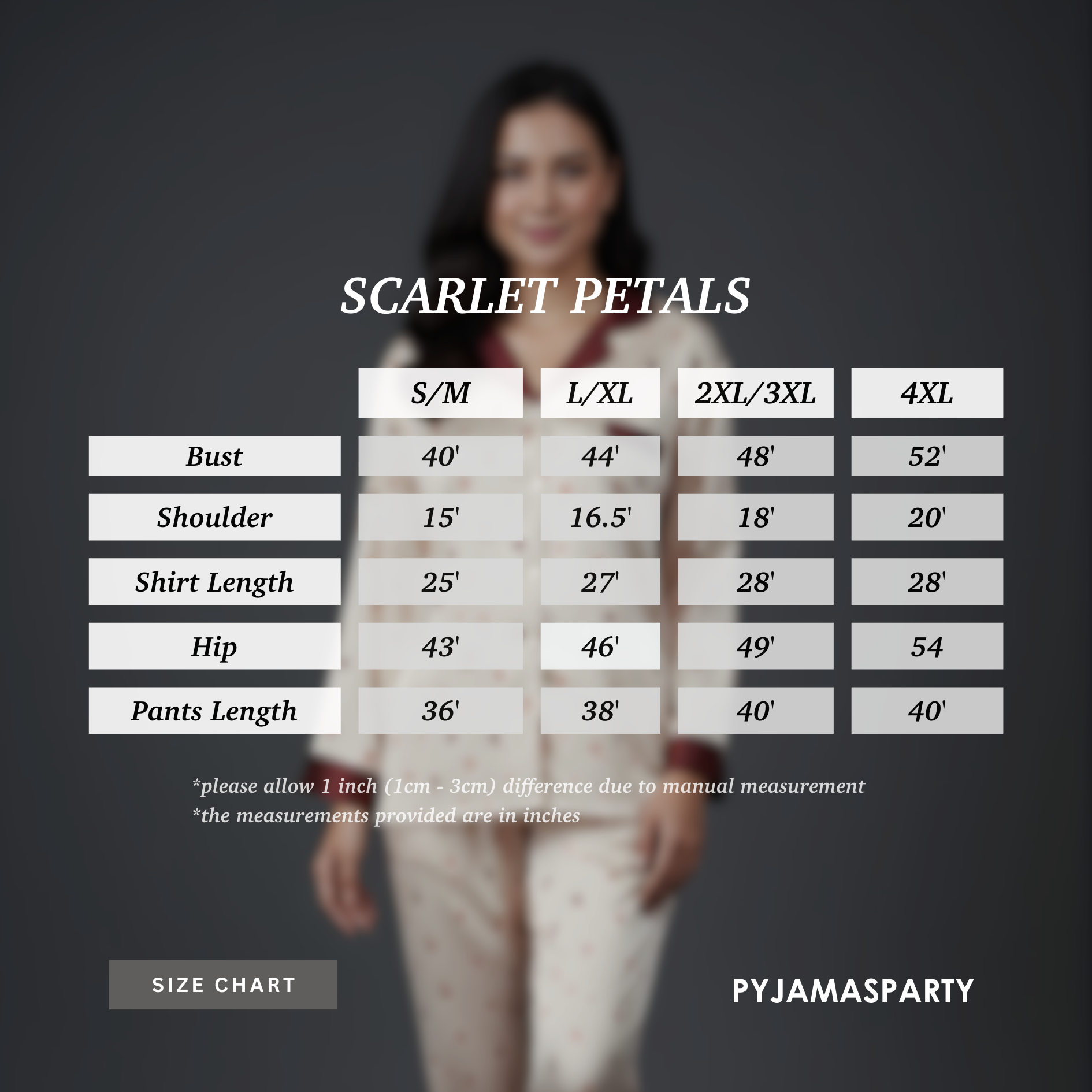 Scarlet Petals - Size Chart