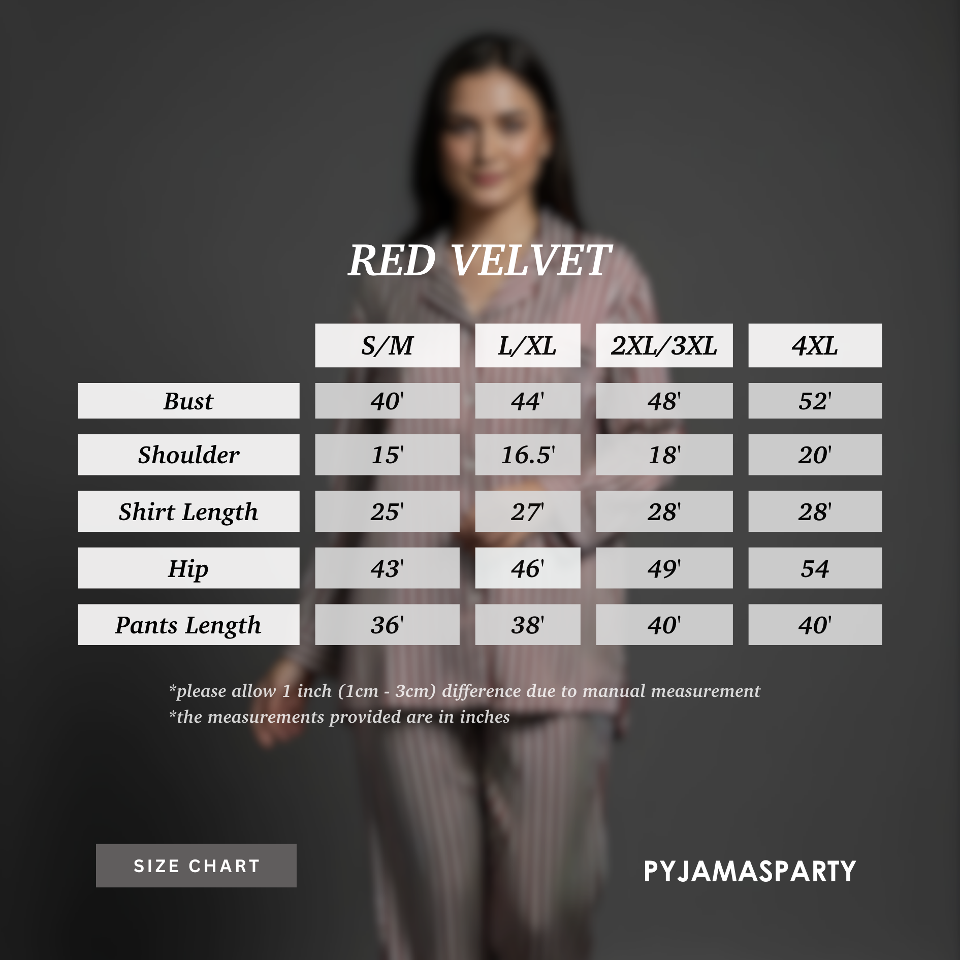 Red Velvet - Size Chart
