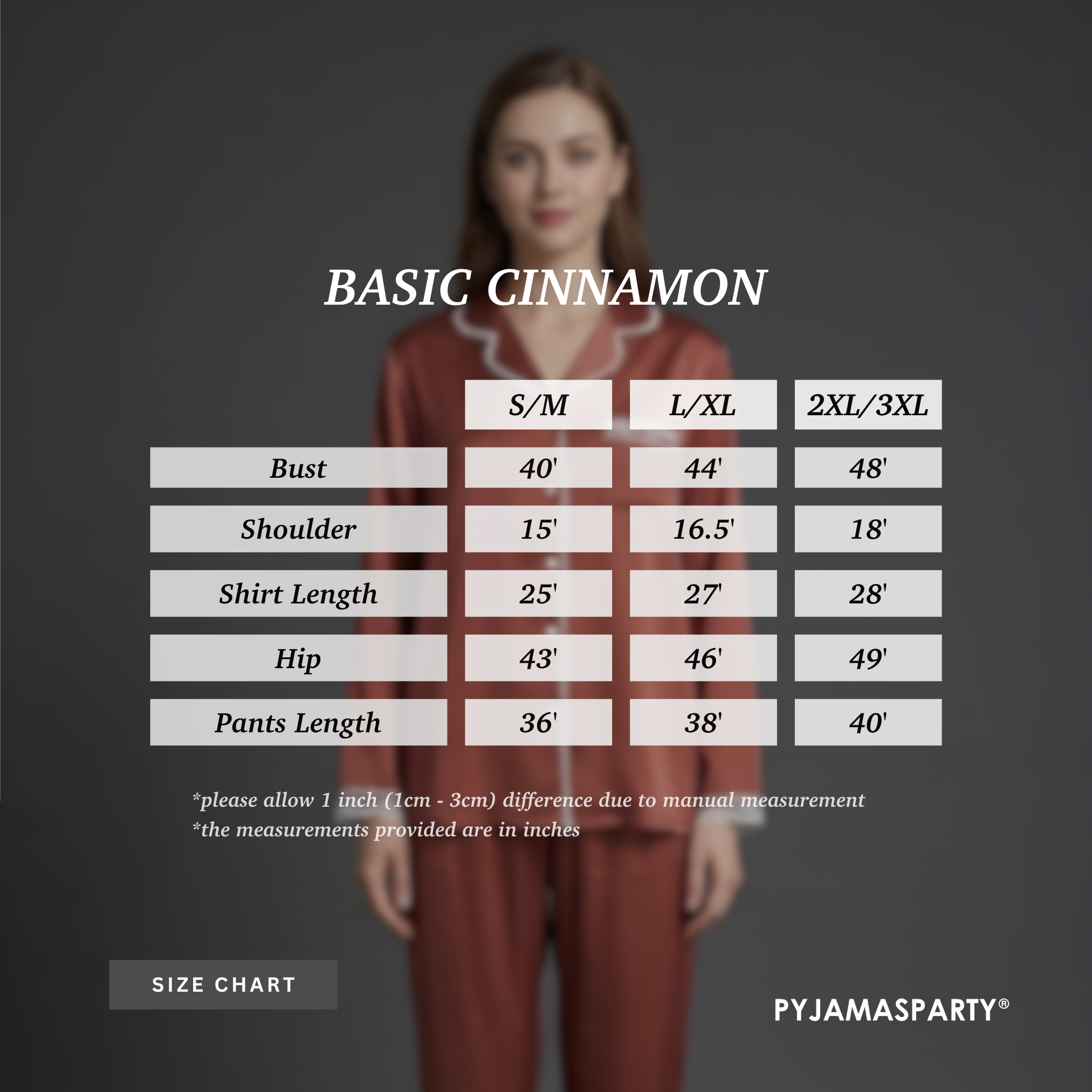 Basic Cinnamon - Size Chart (New)